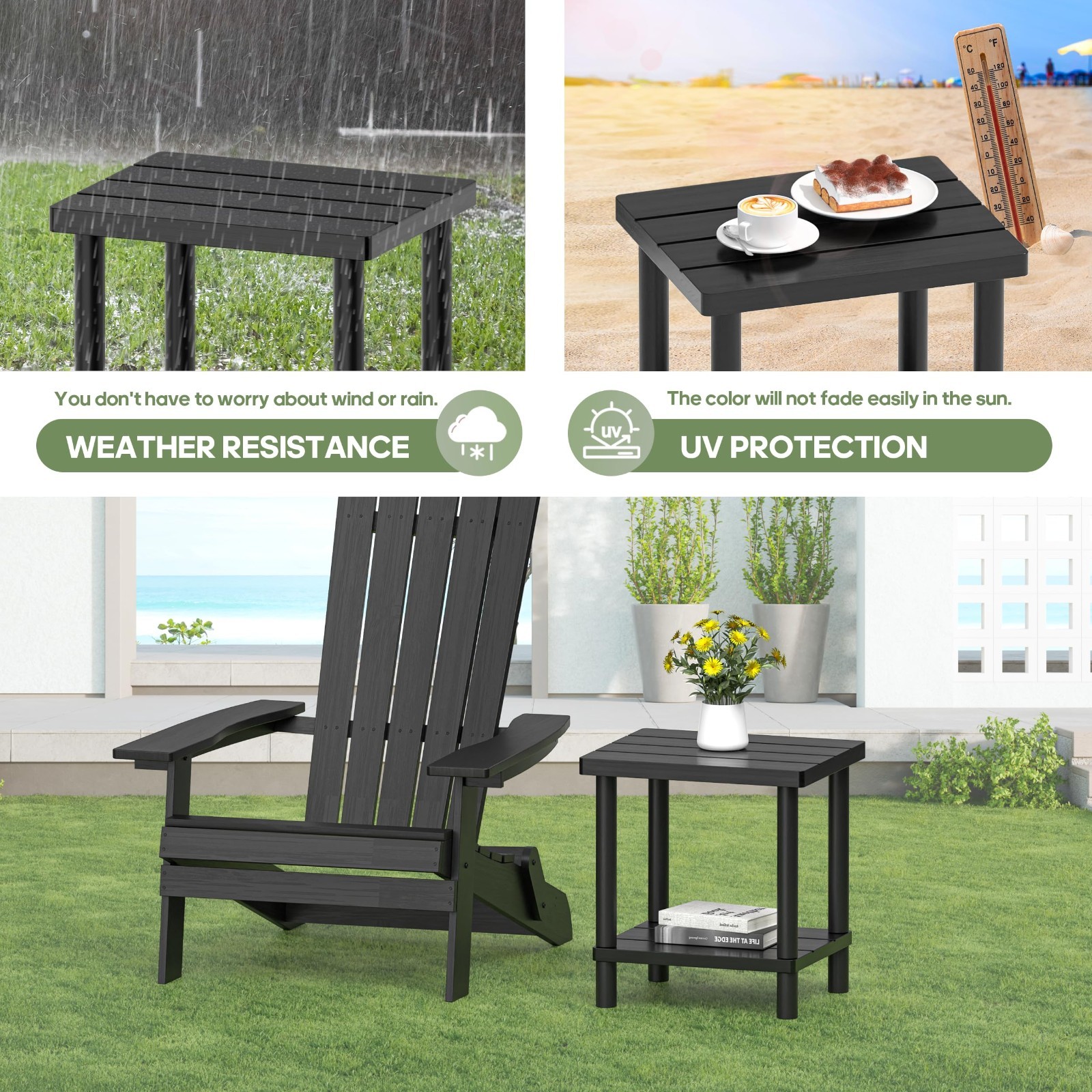 2-Tier Bamboo Outdoor Side Table - Weather Resistant, Easy Assembly, Patio, Pool