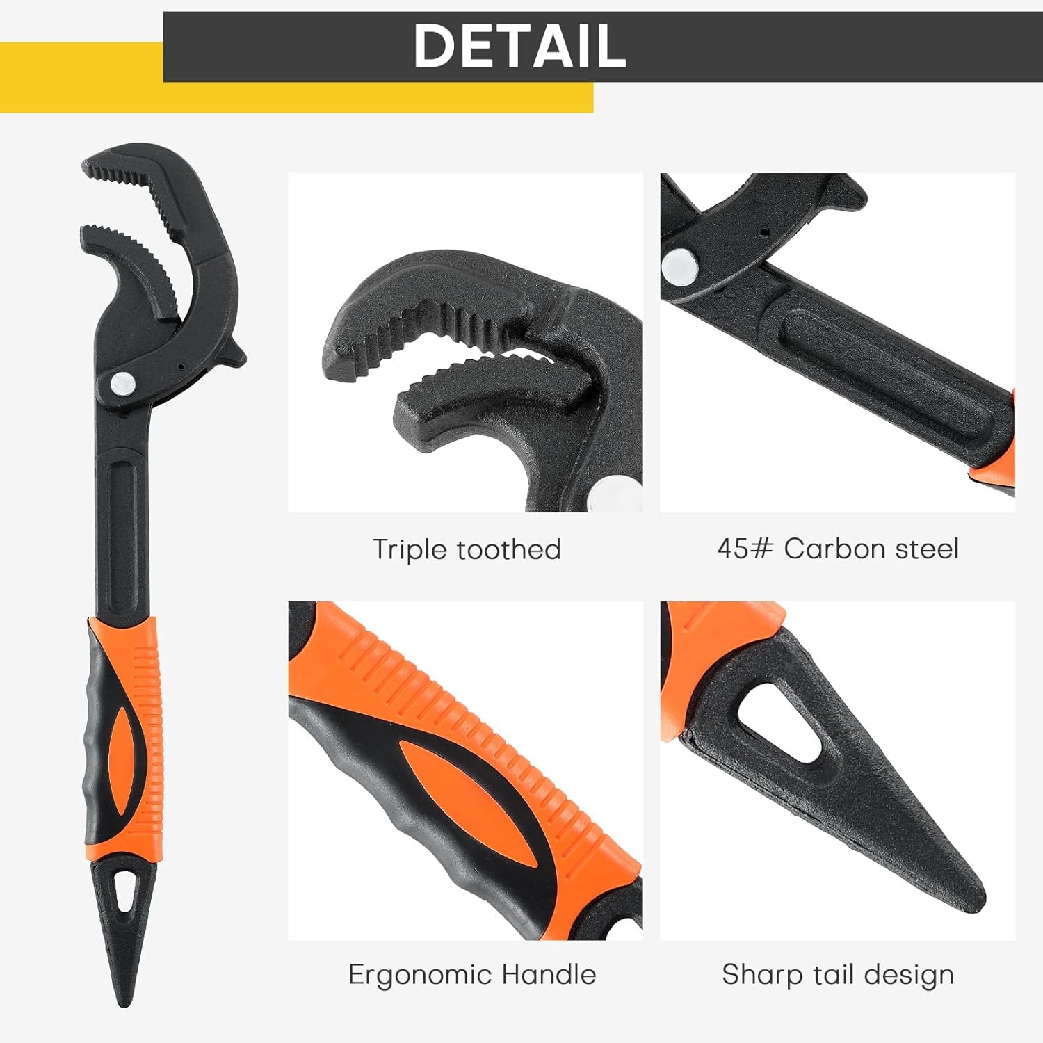 2PCS Pipe Wrench, Adjustable Wrench Multi-function Spanner, Heavy Duty Quick ...
