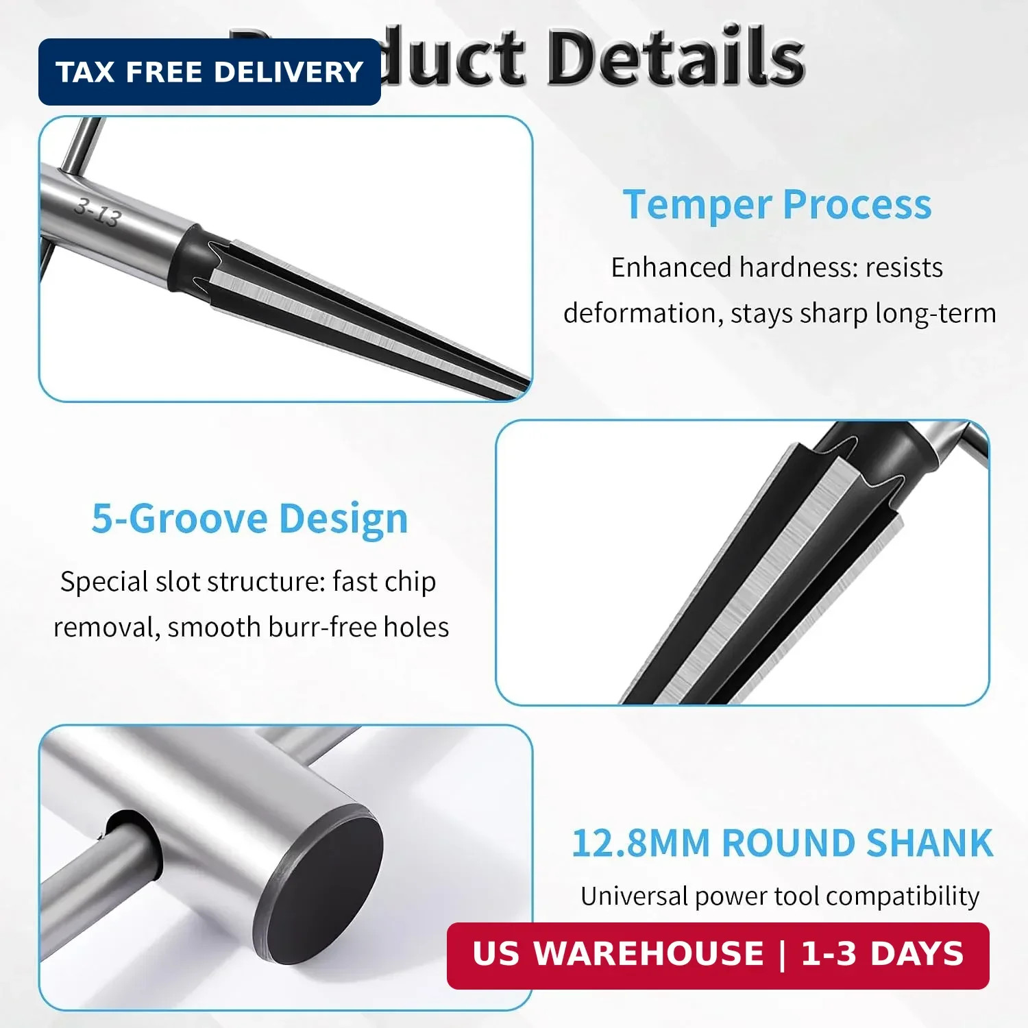 T Handle Tapered Reamer Set, 3-13 & 5-16 mm | Multi Fluted, Chamfer Reaming Tool