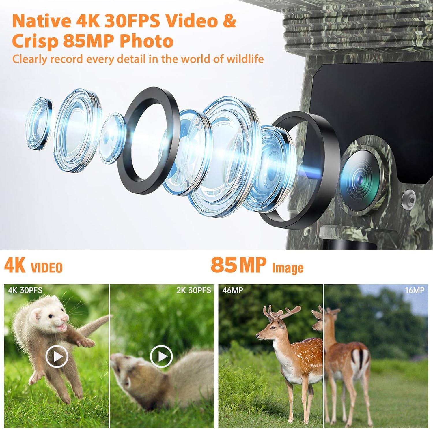 4K Solar Powered Trail Camera 85MP WiFi Hunting Scouting Camera PIR Night Vision