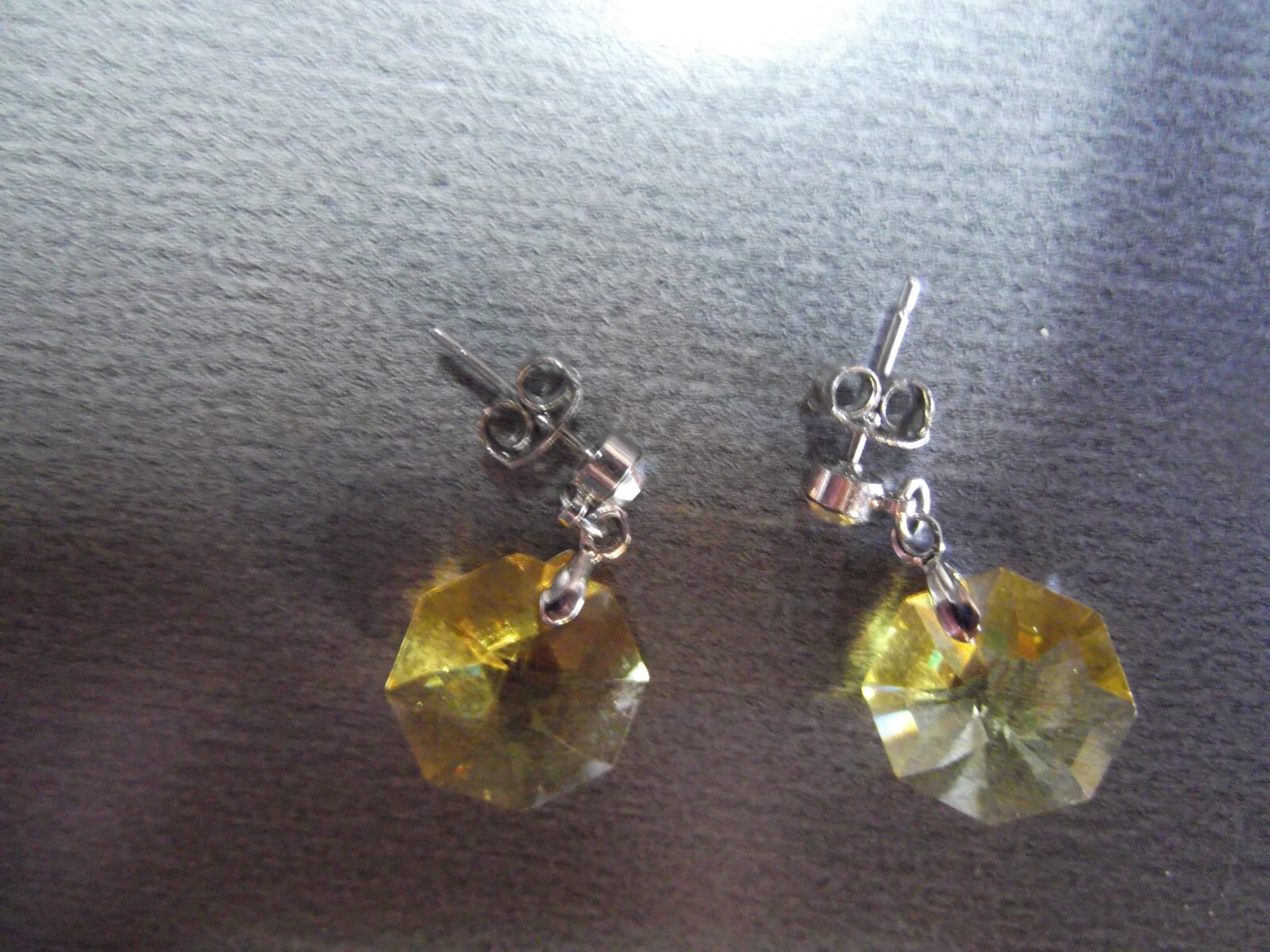 1 Pair Old 1"in Glass Orange Hexagon Dangle Stud Earrings