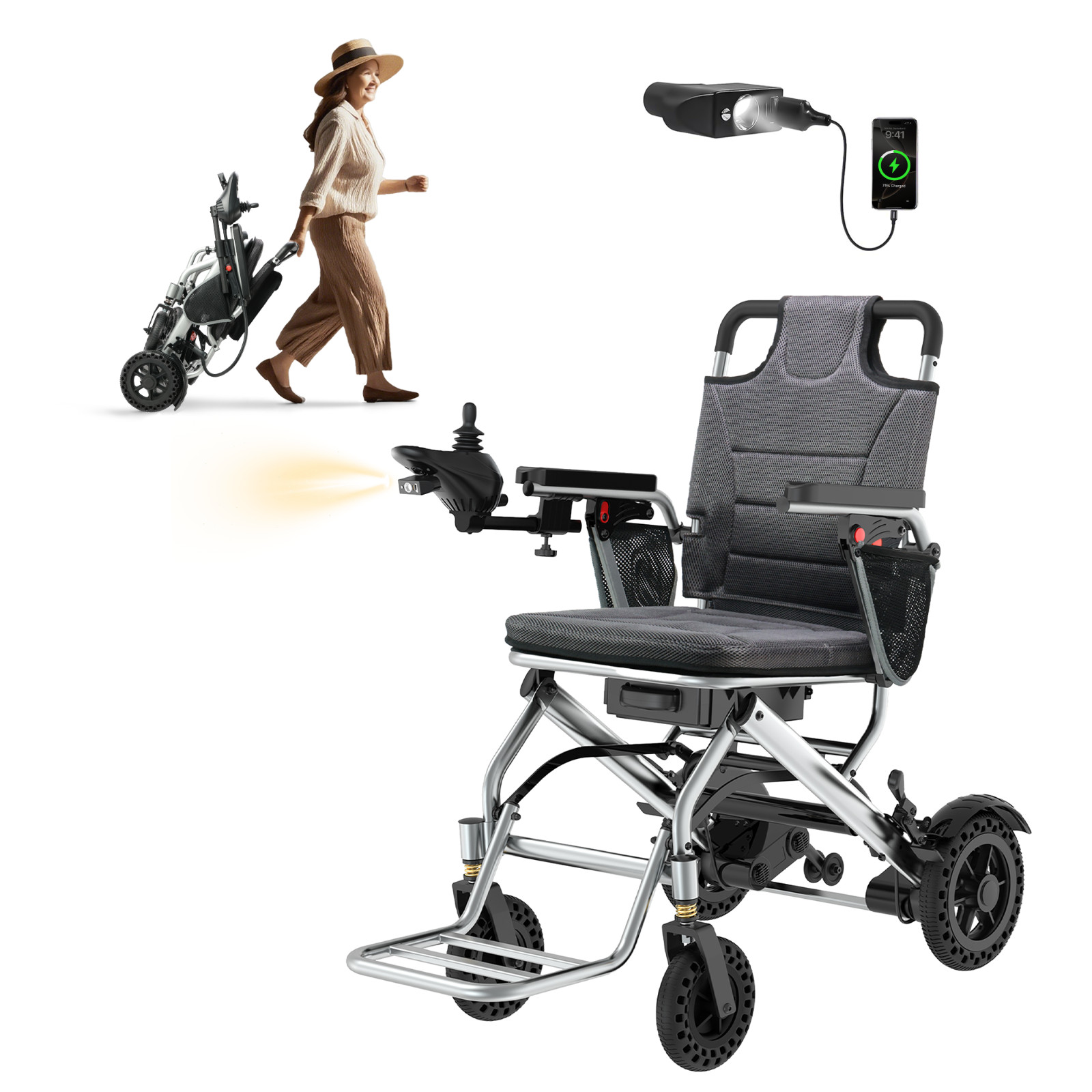 33 Lbs Lightweight Electric Wheelchair, Electric Wheelchairs for Adults Foldable