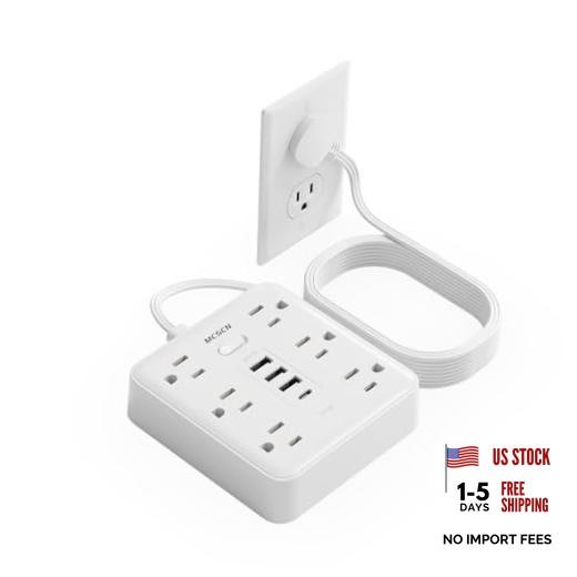 Surge Protector Power Strip, 6 Outlets, 4 USB, 15FT Flat Plug, 15 Foot Cable