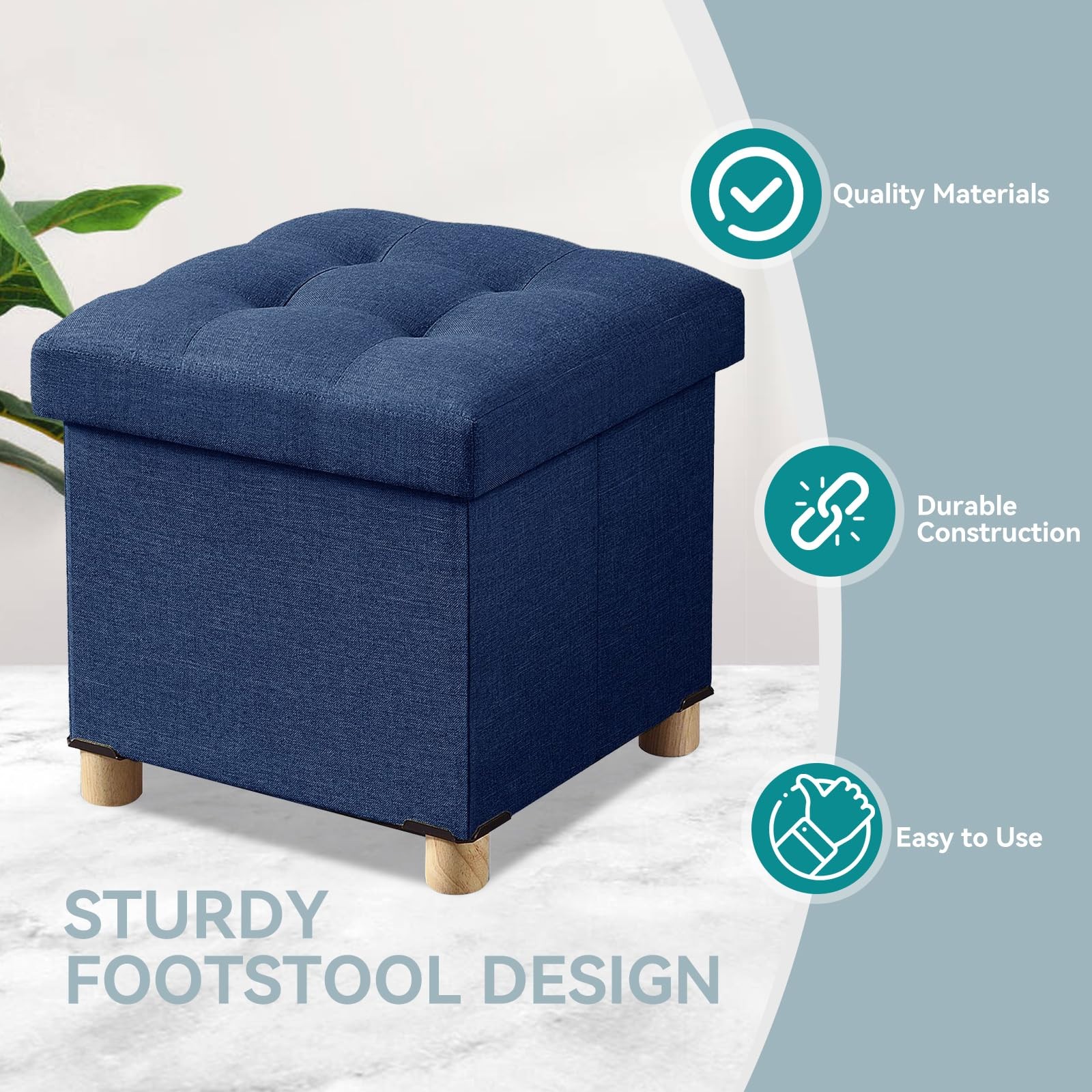 BRIAN & DANY Ottoman with Storage, Small Storage 15"x15"x15", Blue