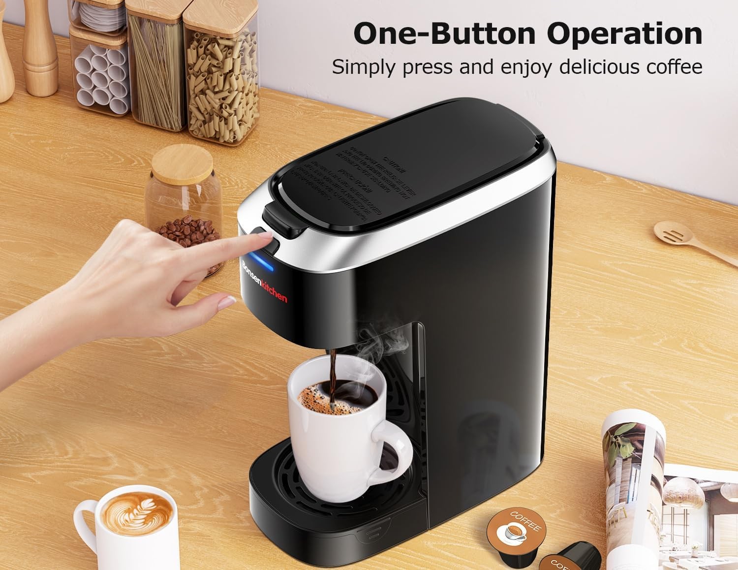Bonsenkitchen Single Serve Coffee Maker K Cup Pod with 6-14oz Brew Size- 3 Min F