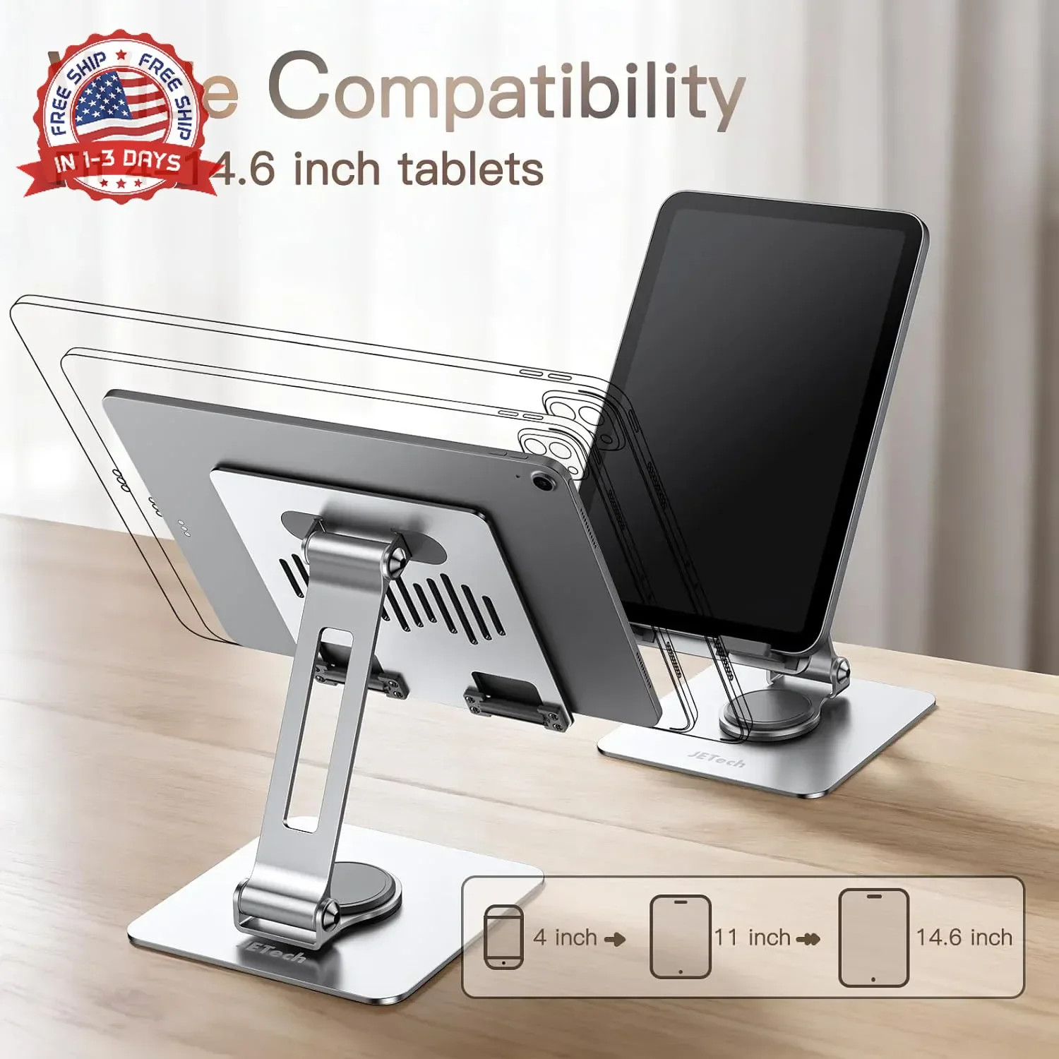 Tablet Stand, Adjustable Swivel Desktop Holder with 360 Degree Rotating B