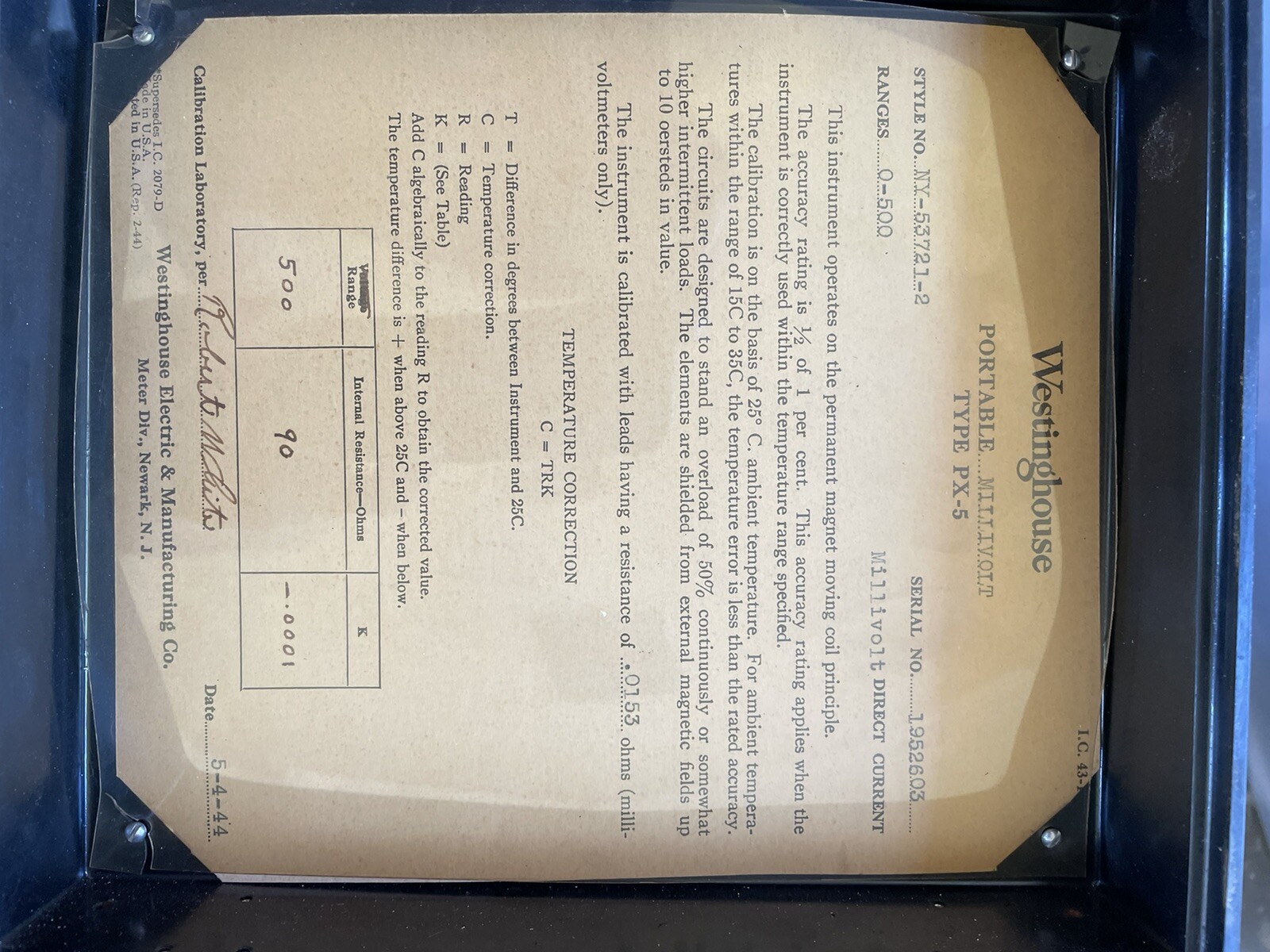 Westinghouse portable MILLIVOLTS meter