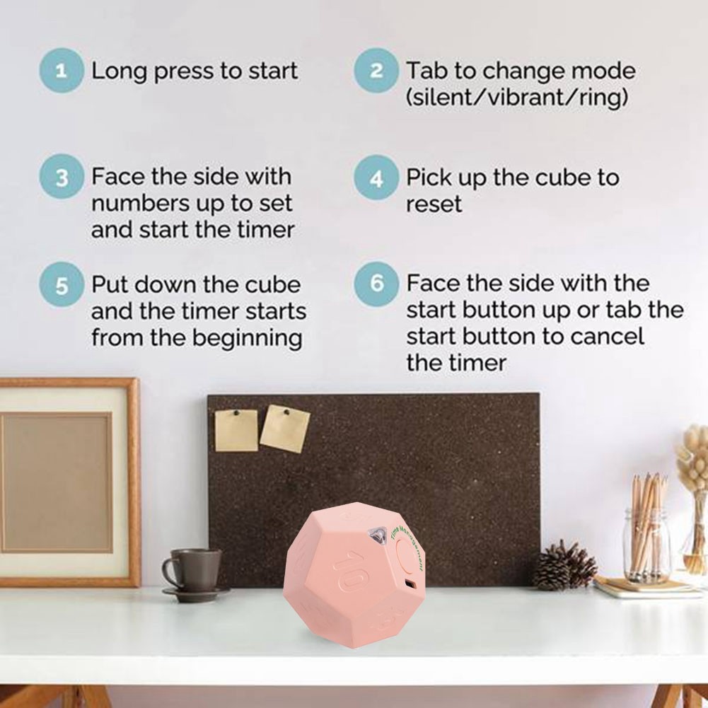 Timer Rotate Dodecagon Rechargeable Timer Sound Vibrate Light Alarm Flip4255