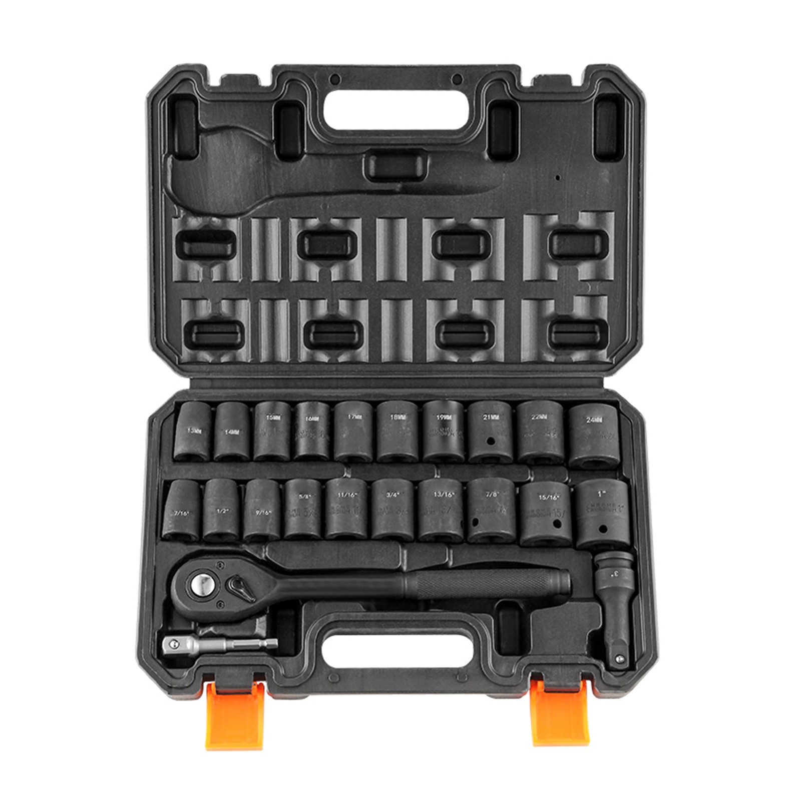 Impact Sockets Set 23pcs 6-Point 1/2in Drive Bit Ratchet Tool Kit Case