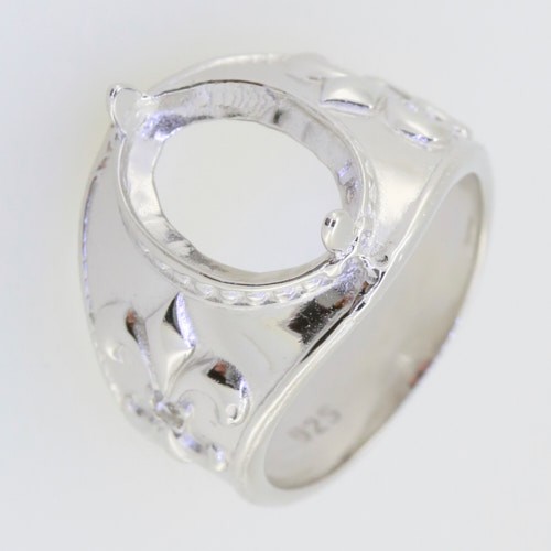 Sterling Silver Semi Mount Ring Setting OV 12x10mm Fleur De Lis