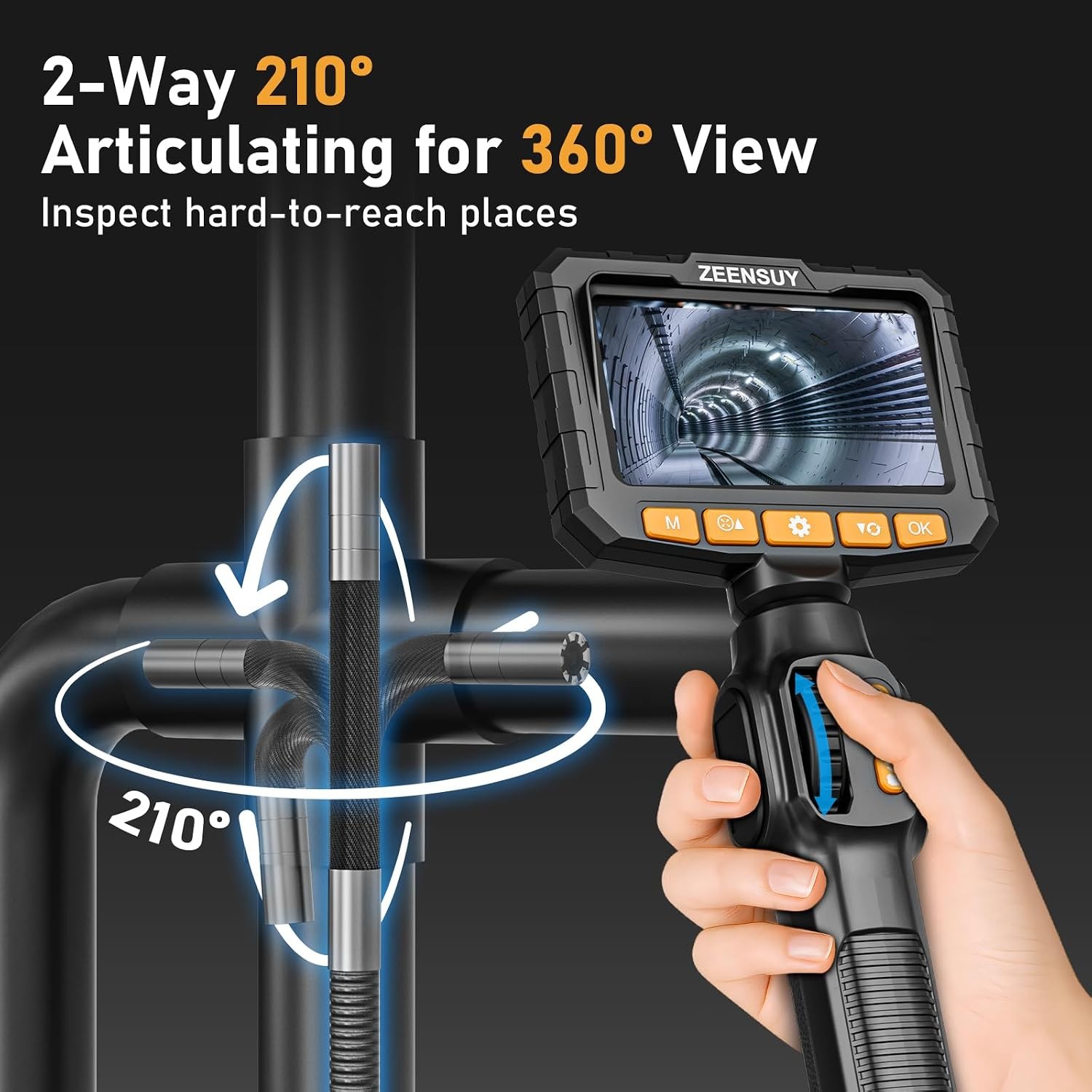 5FT 0.24in Two-Way Articulating Borescope Camera with Light for Inspections