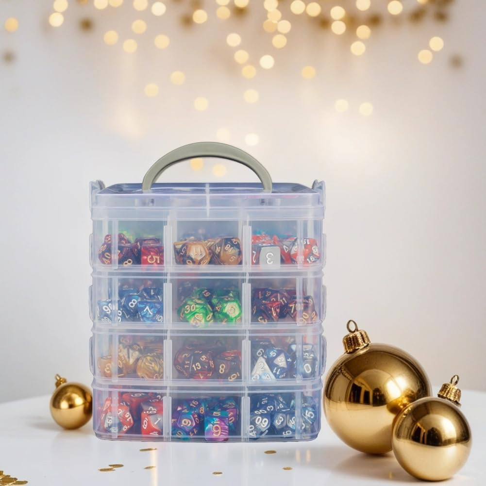 DND Dice Storage Box With Removable Dividers Polyhedral Dice Plastic