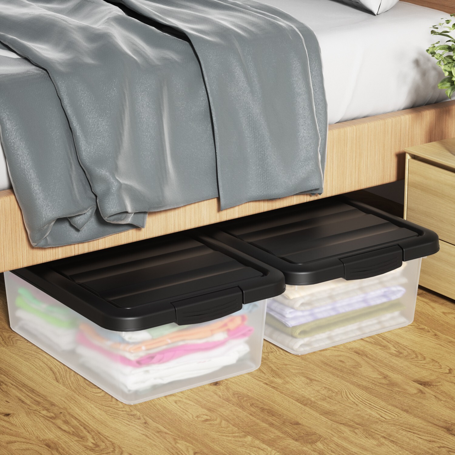 14 Quart Plastic Latching Box with Lids, 6 Packs Stackable Storage Containers
