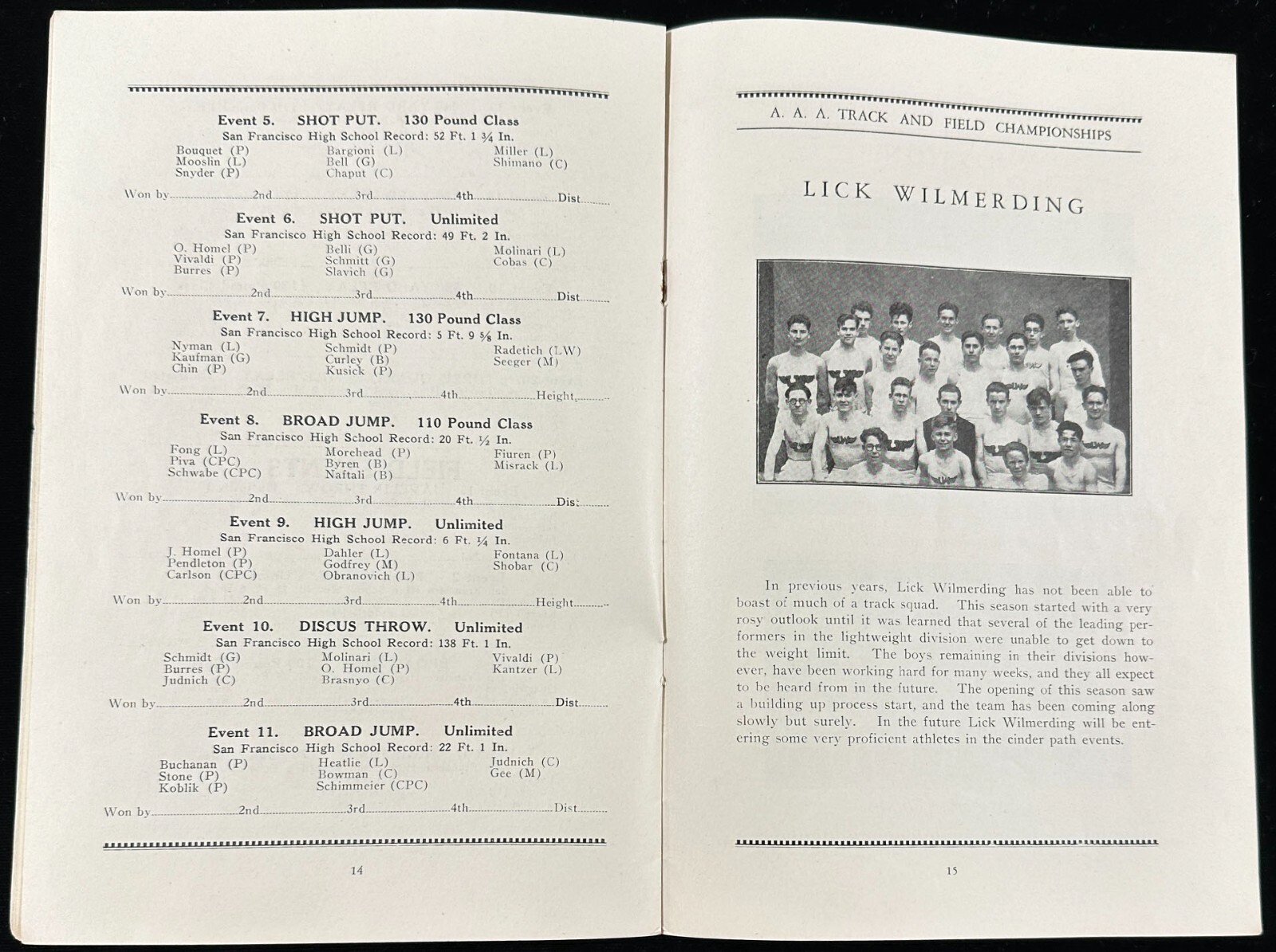 1929 SF High School AAA Track and Field Championships Official Program