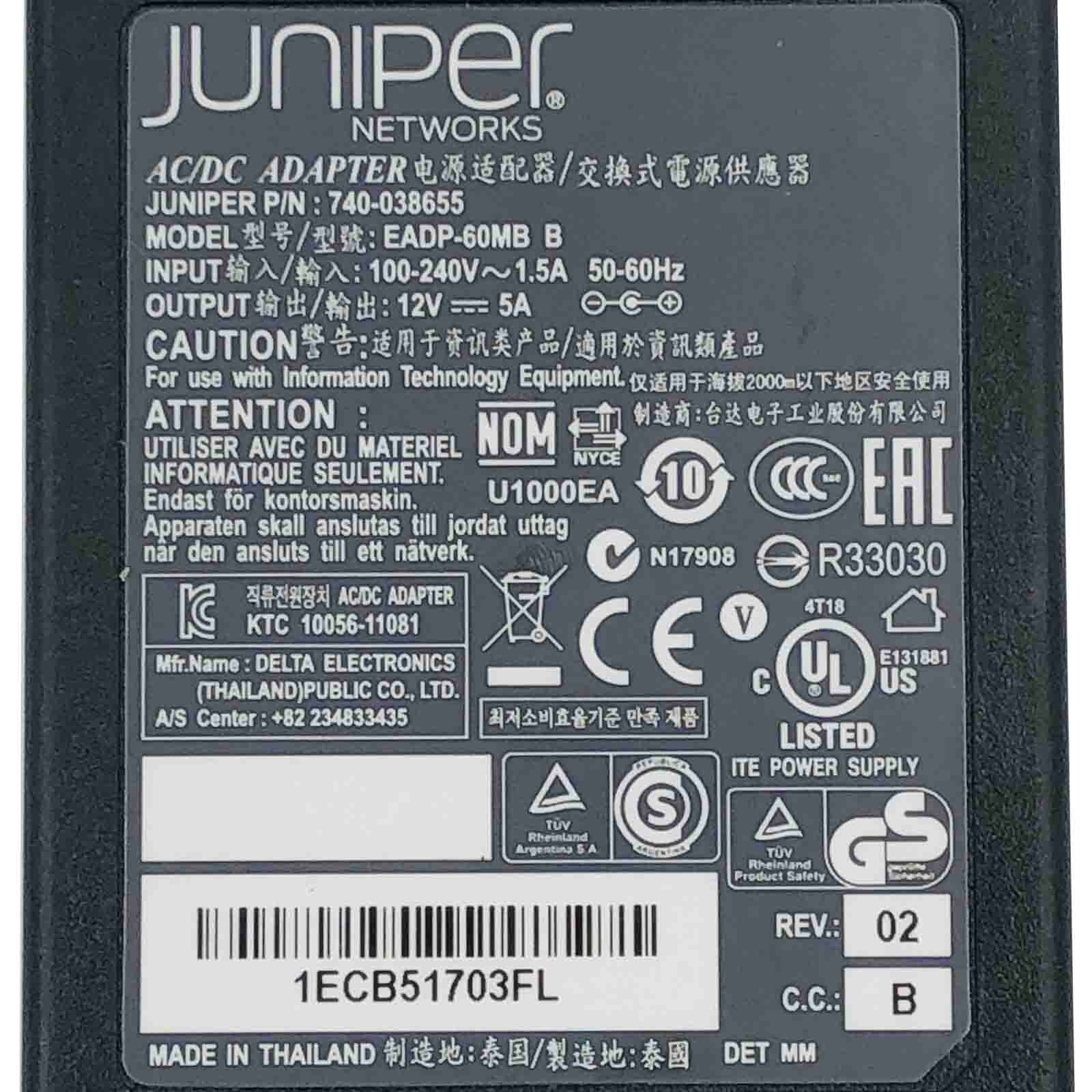 Genuine Juniper 12V AC Adapter for Juniper Networks SRX320 Services Gateway OEM