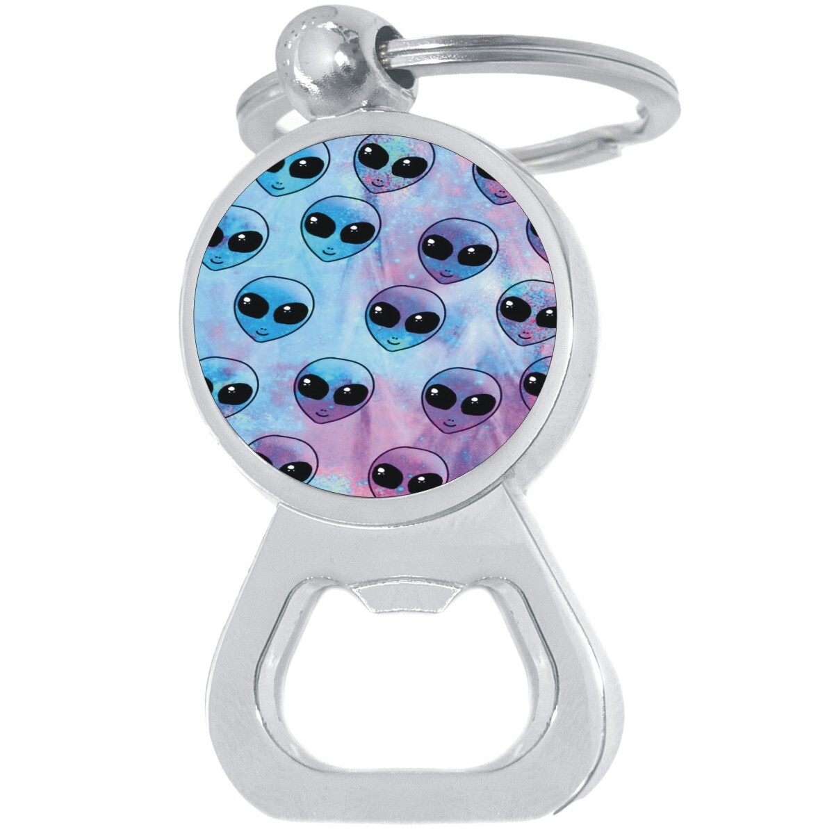 Alien Heads Bottle Opener Keychain - Metal Beer Bar Tool Key Ring