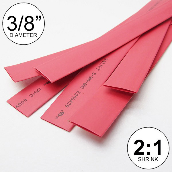 3/8" ID Red Heat Shrink Tube 2:1 ratio wrap (6x9" = 4 ft) inch/feet/to 10mm