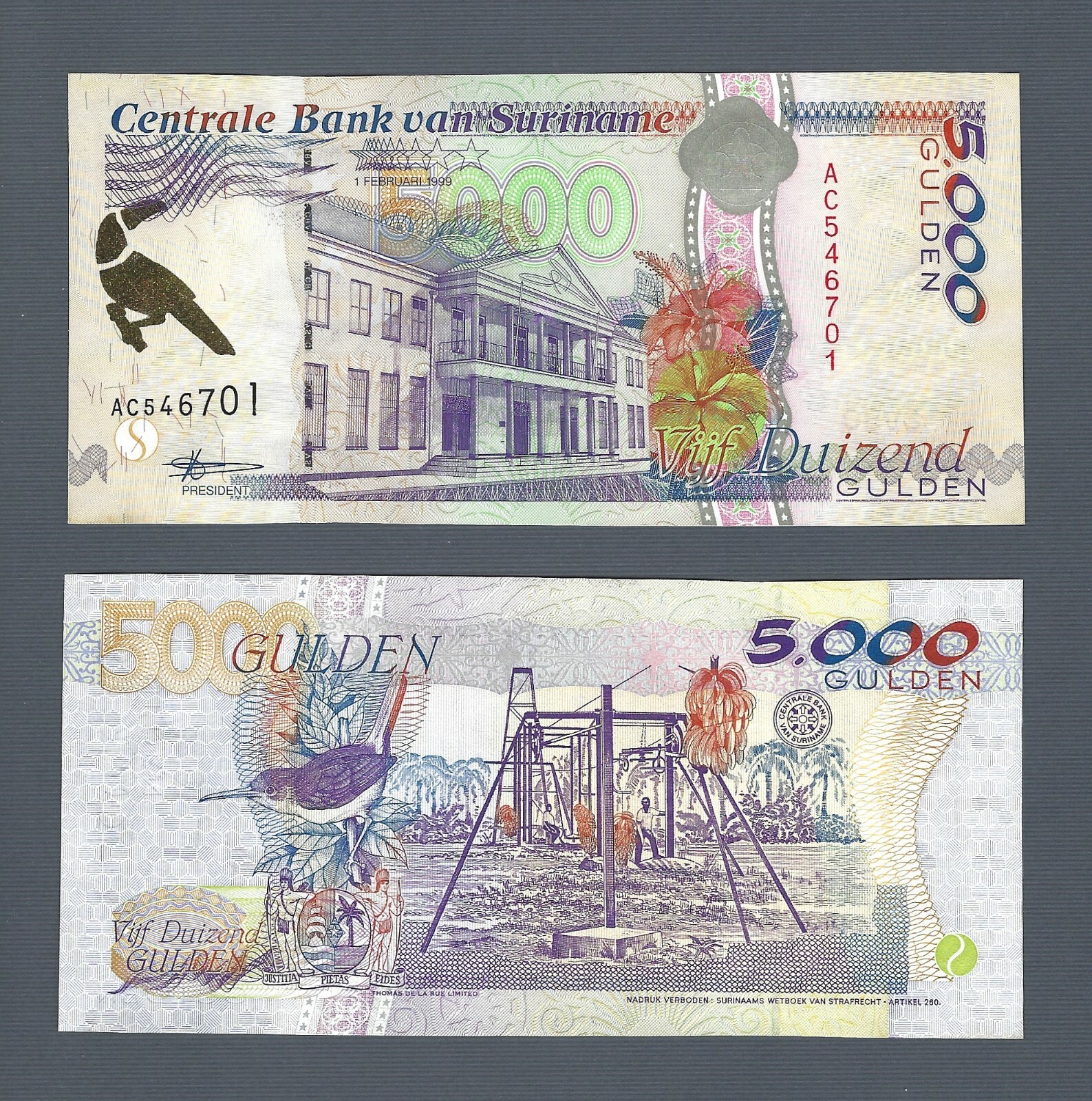SURINAME 5000 Gulden 1999, P-143b, Scarce Short Lived Type, Pack Fresh UNC