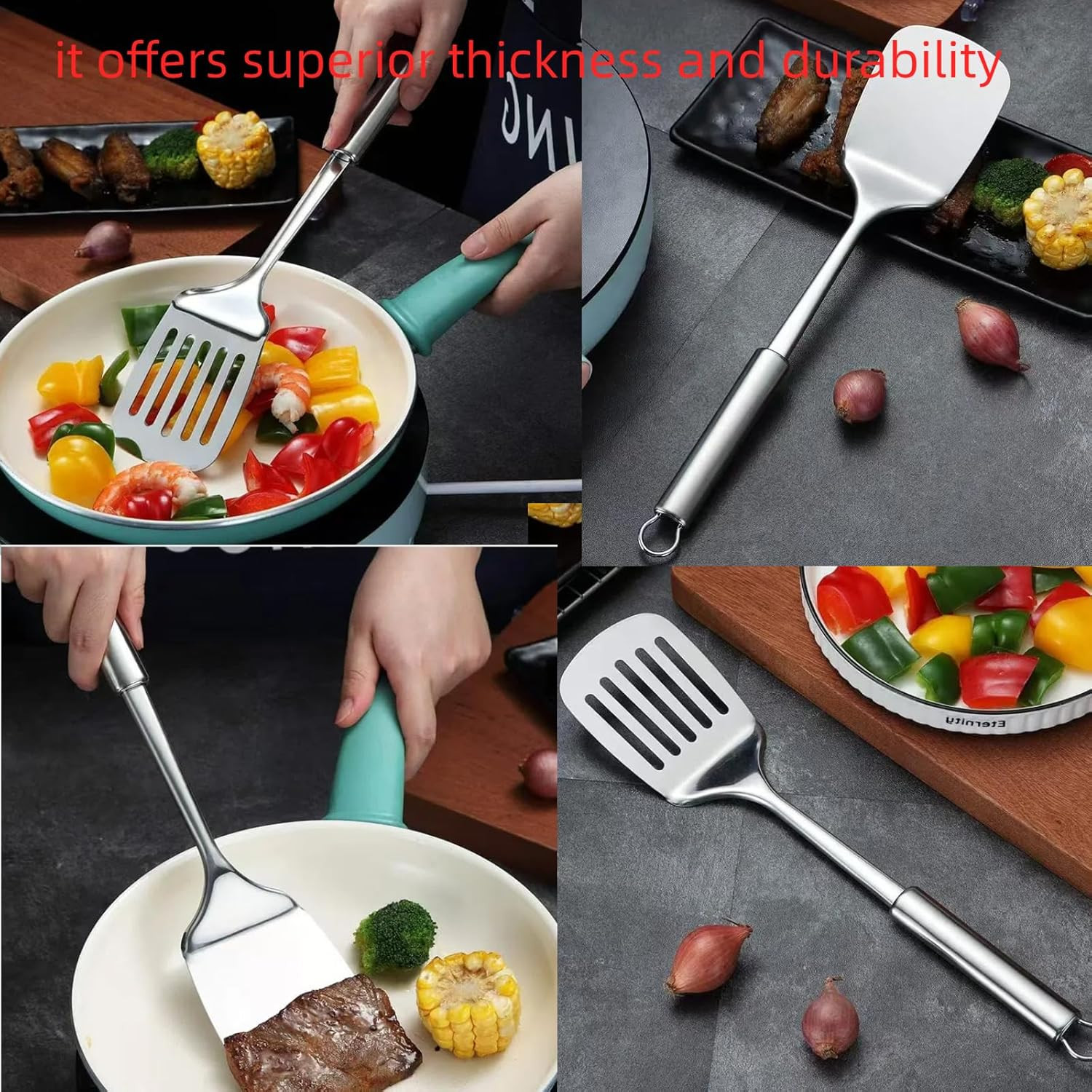 Silver Spatula Set, 13.5-Inch Stainless Steel Solid & Slotted Spatula Turner,...