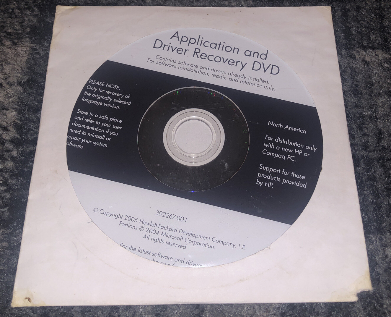 2005 HP Application And Driver Recovery DVD North America 392267-001 New Sealed