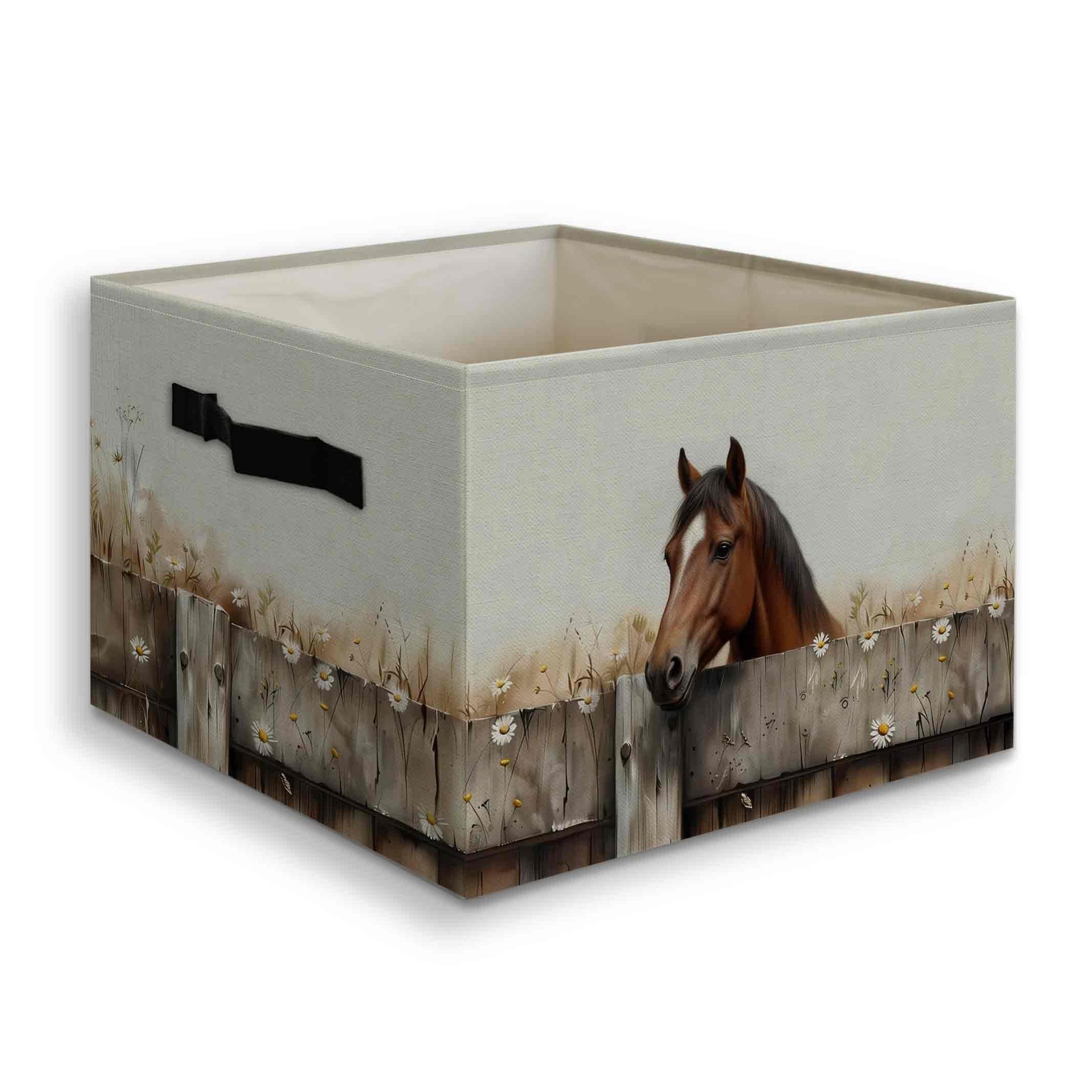 Rustic Horse Gifts Decor Foldable Storage Bins Box with Handles, Farmhouse Co...