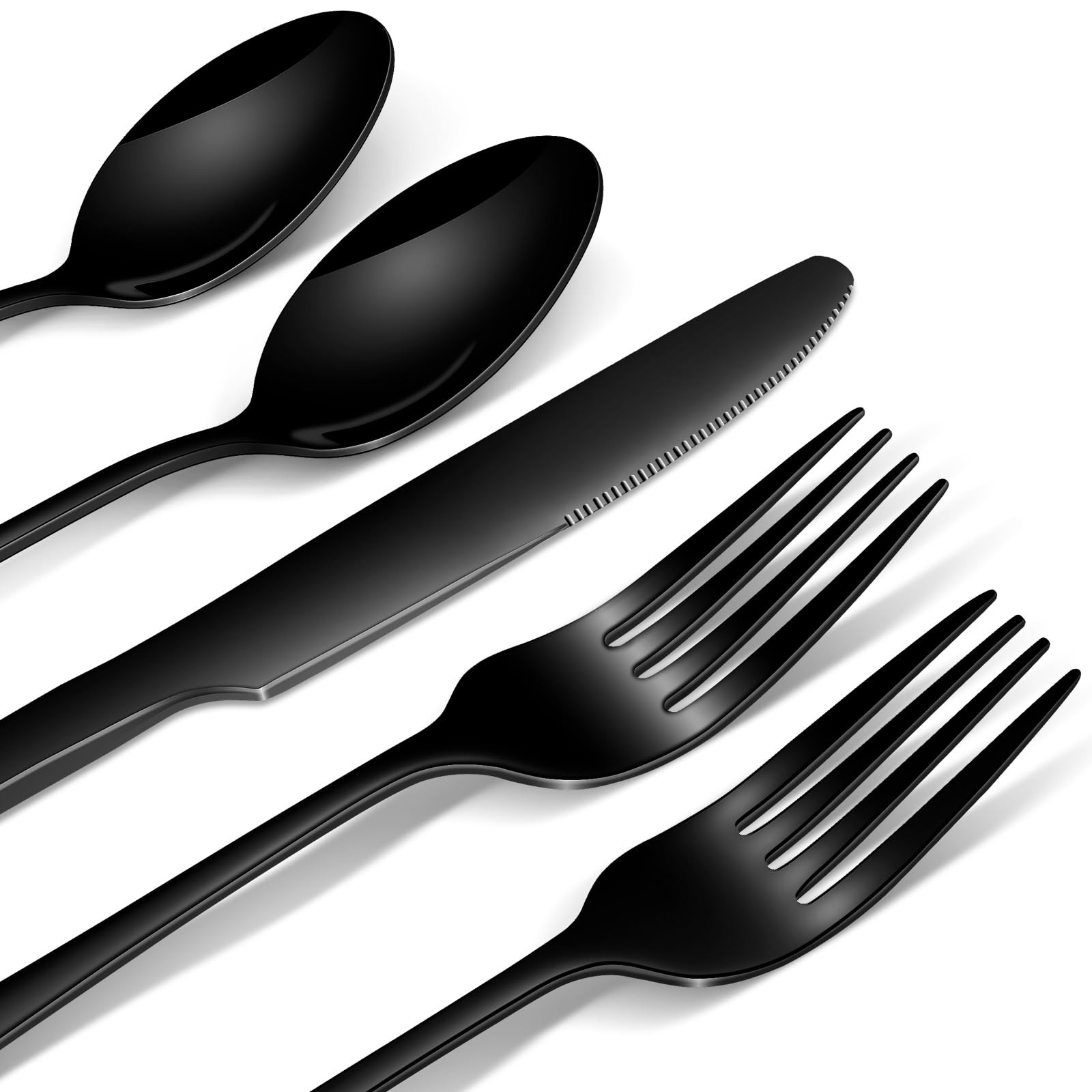 20-Piece Black Silverware Set, Premium 18/0 Stainless Steel Flatware Set for ...
