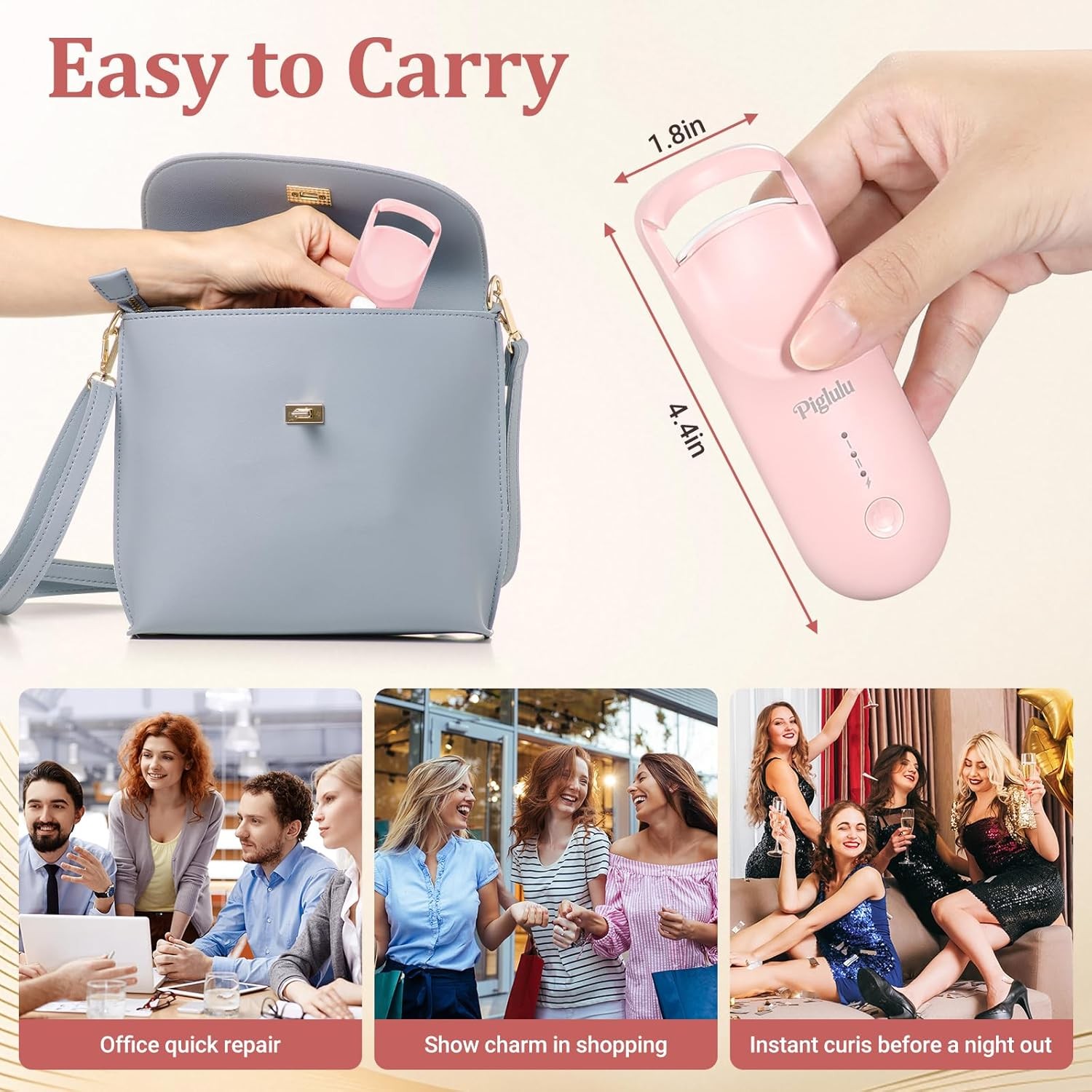 Heated Eyelash Curler, Mini Electric Eyelash Curler 2-Level Temp Control