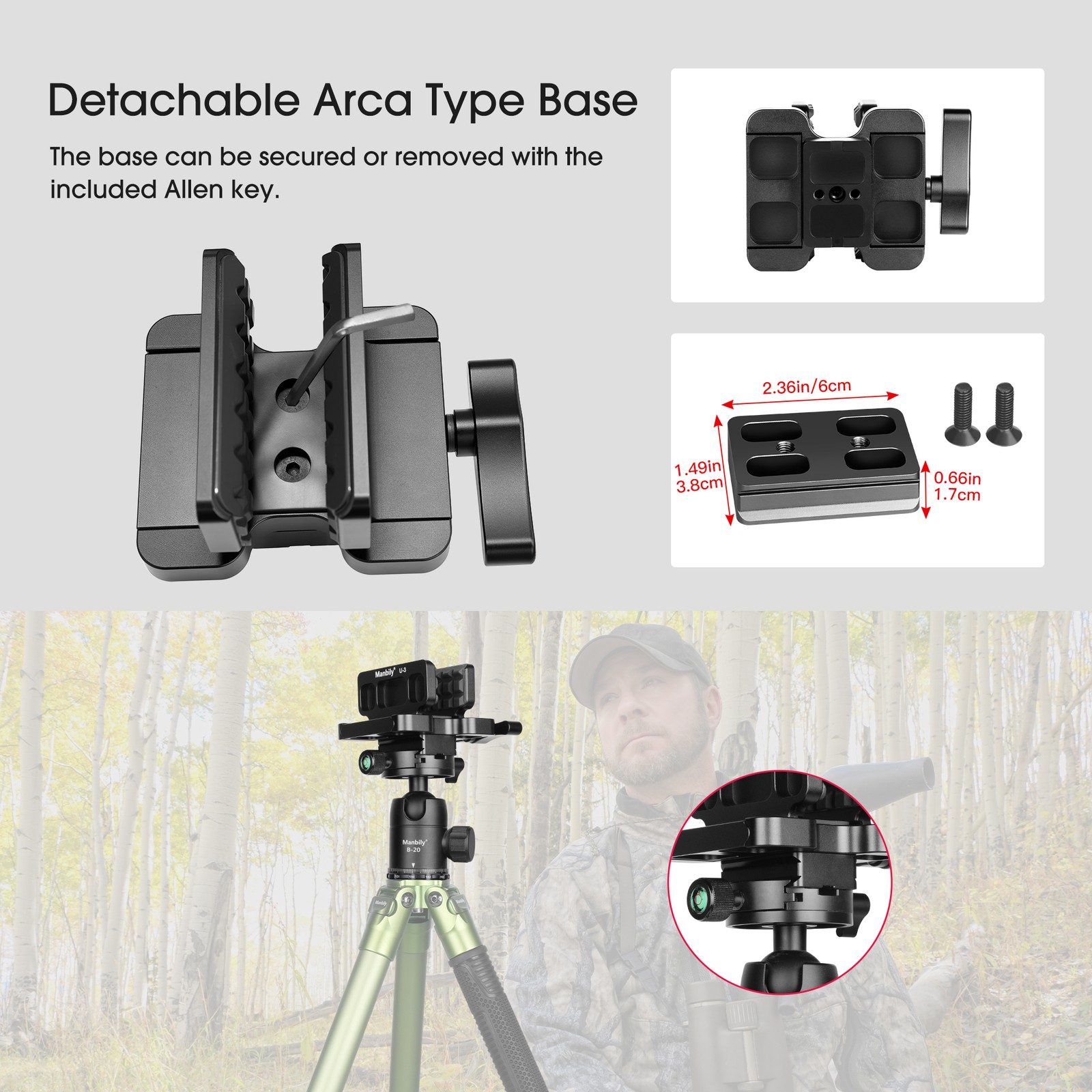 Manbily Shooting Saddle Clamp Rest Head for Shooting Stick Tripod Hunting Clamp