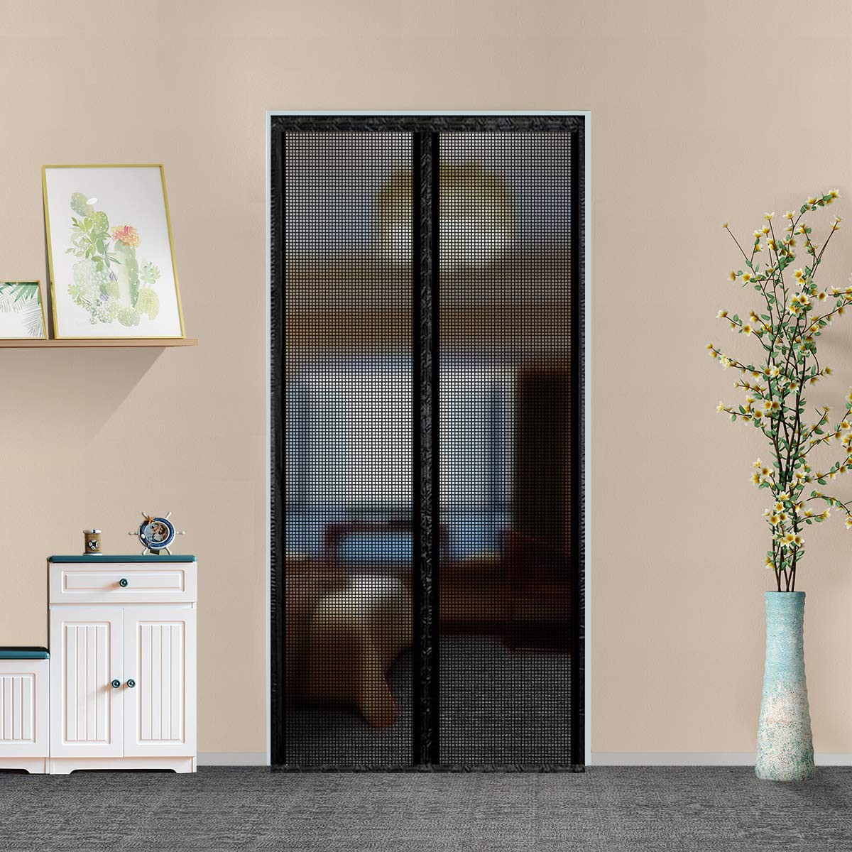 Fiberglass Magnetic Screen Door, Heavy Duty Mesh Door Curtain Hands Free for Pat