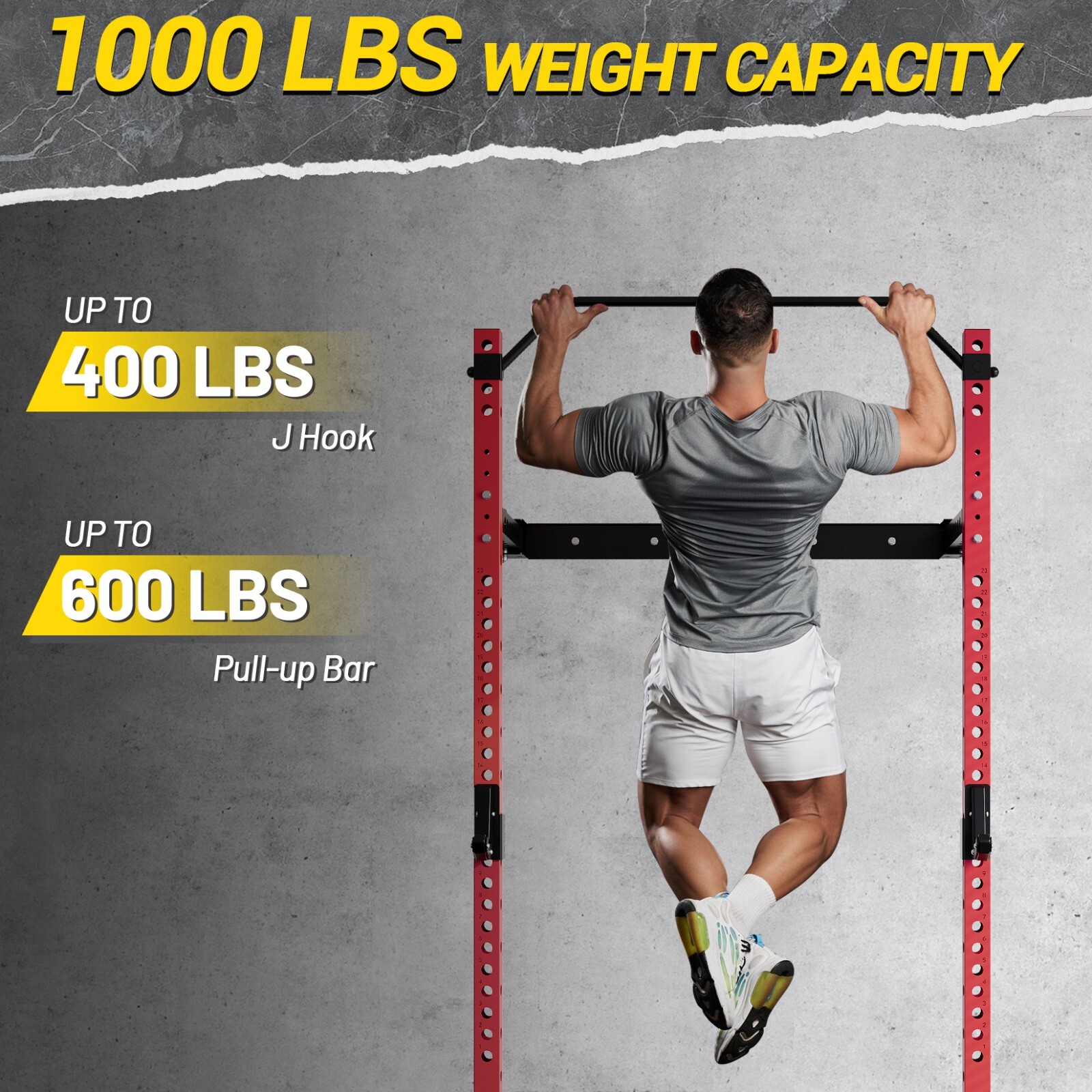 Folding Wall Mounted Squat Rack Multi-Functional Power Rack 1000 lbs Capacity