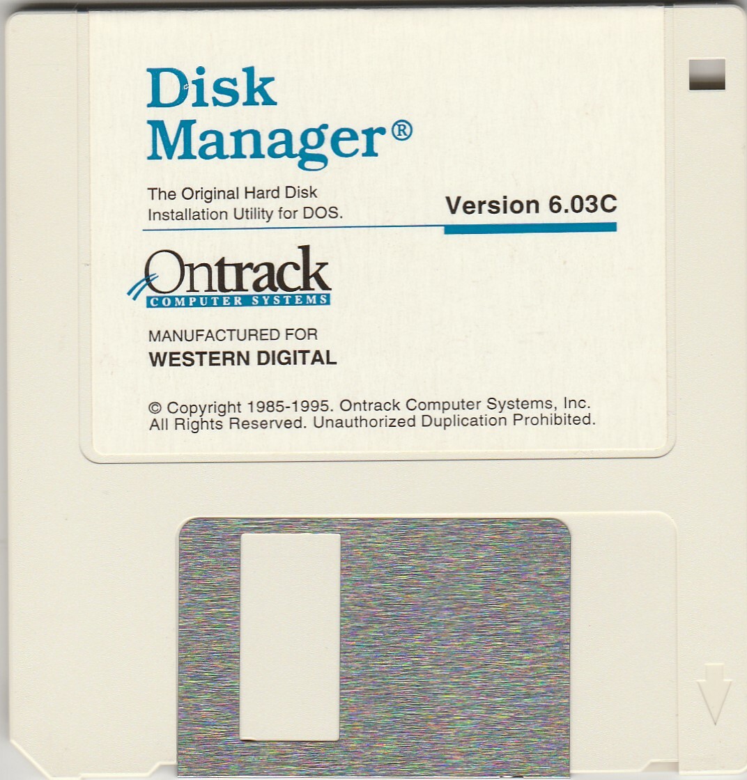 Disk Manager Version 6.03C for Western Digital by Ontrack~ 3.5 disk ~ 1995