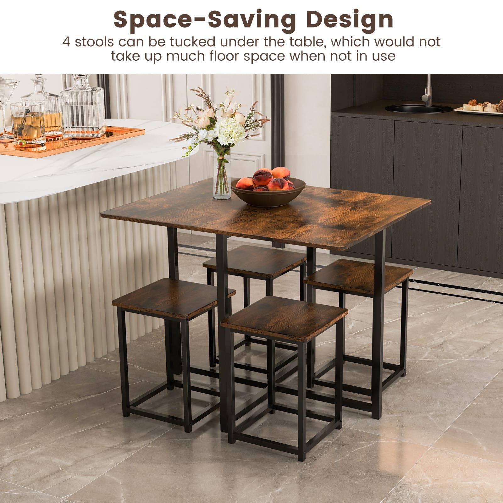 Compact Dining Table Set for 4, Small Kitchen Table Set with Square Stools an...