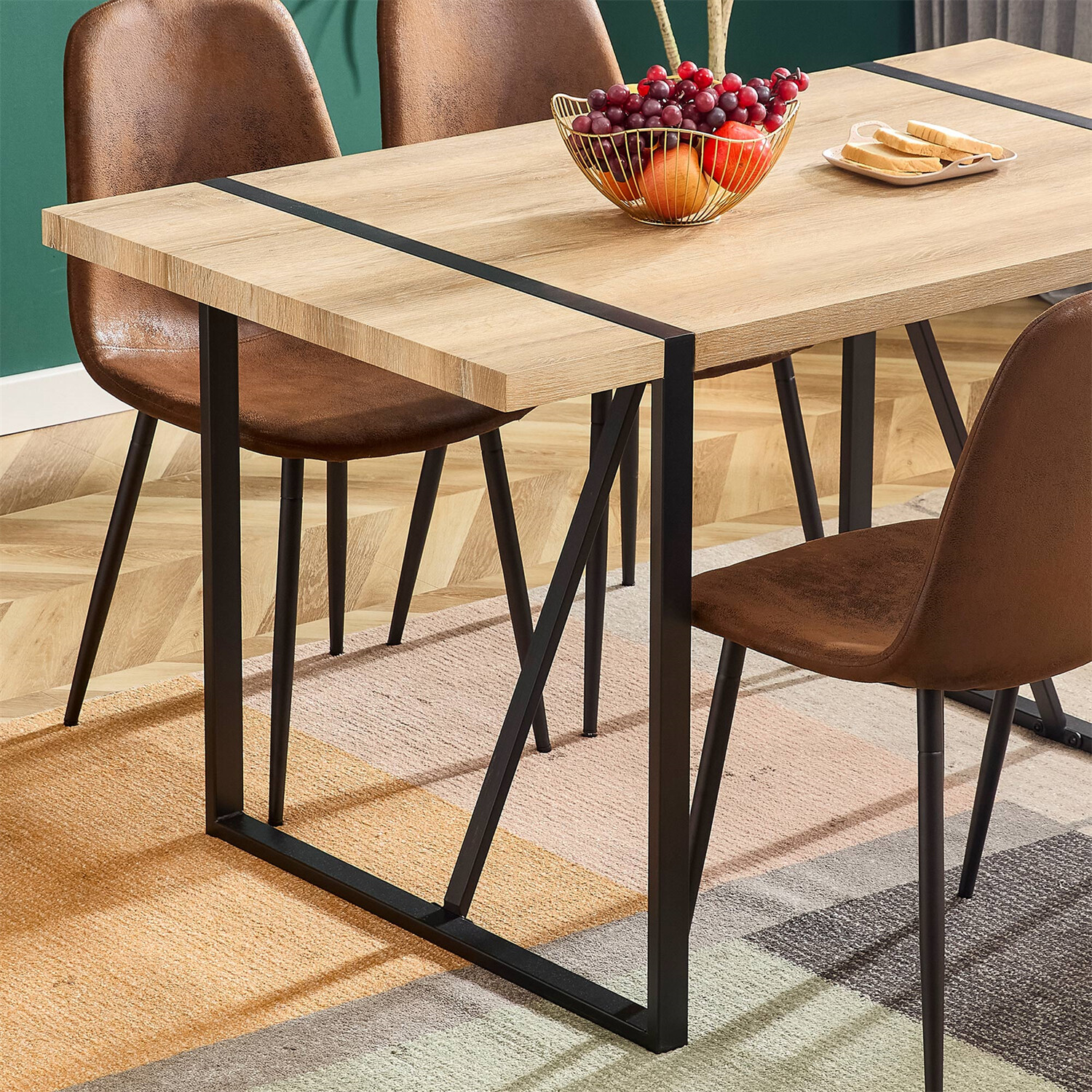 Dining Table Wood Table Kitchen Rectangular Table For 4-6 Person Rustic Brown