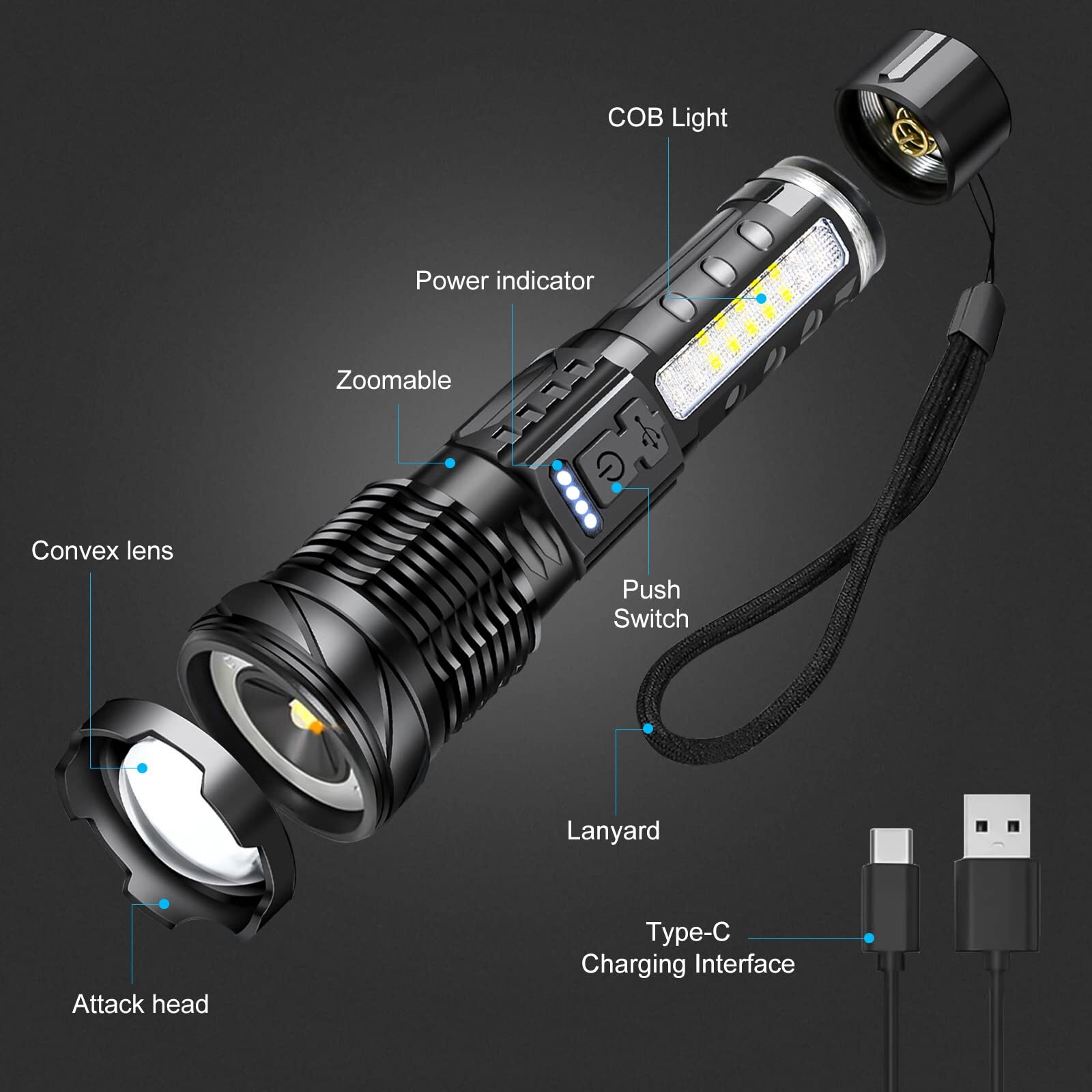 990000000Lumen Super Bright LED Flashlight Tactical Work Lights Rechargeable NEW