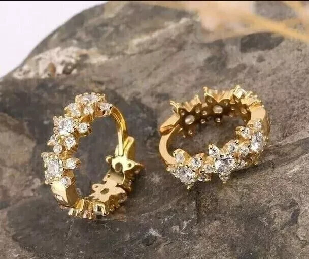 3Ct Round Cut Lab Created Diamond Women's Hoop Earrings 14k Yellow Gold Plated
