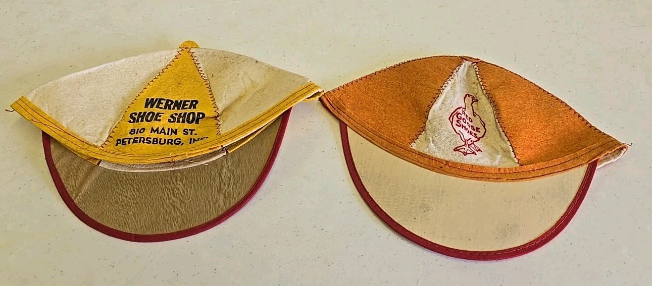 Vintage 1940s Red Goose Shoes Werner Petersburg IN Advertising Childs Hat Pair