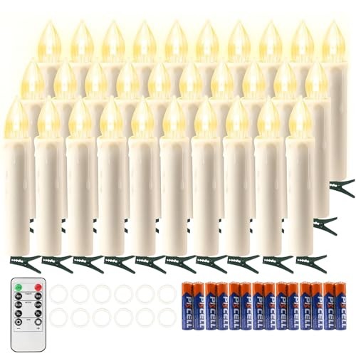 30 LED Candles with Batteries and Timer, 30 Pack | Warm White | Cordless