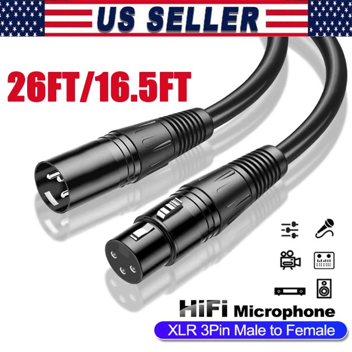 Premium XLR Male to Female All Sizes Microphone Cable Balanced 3 Pin Pro Grade