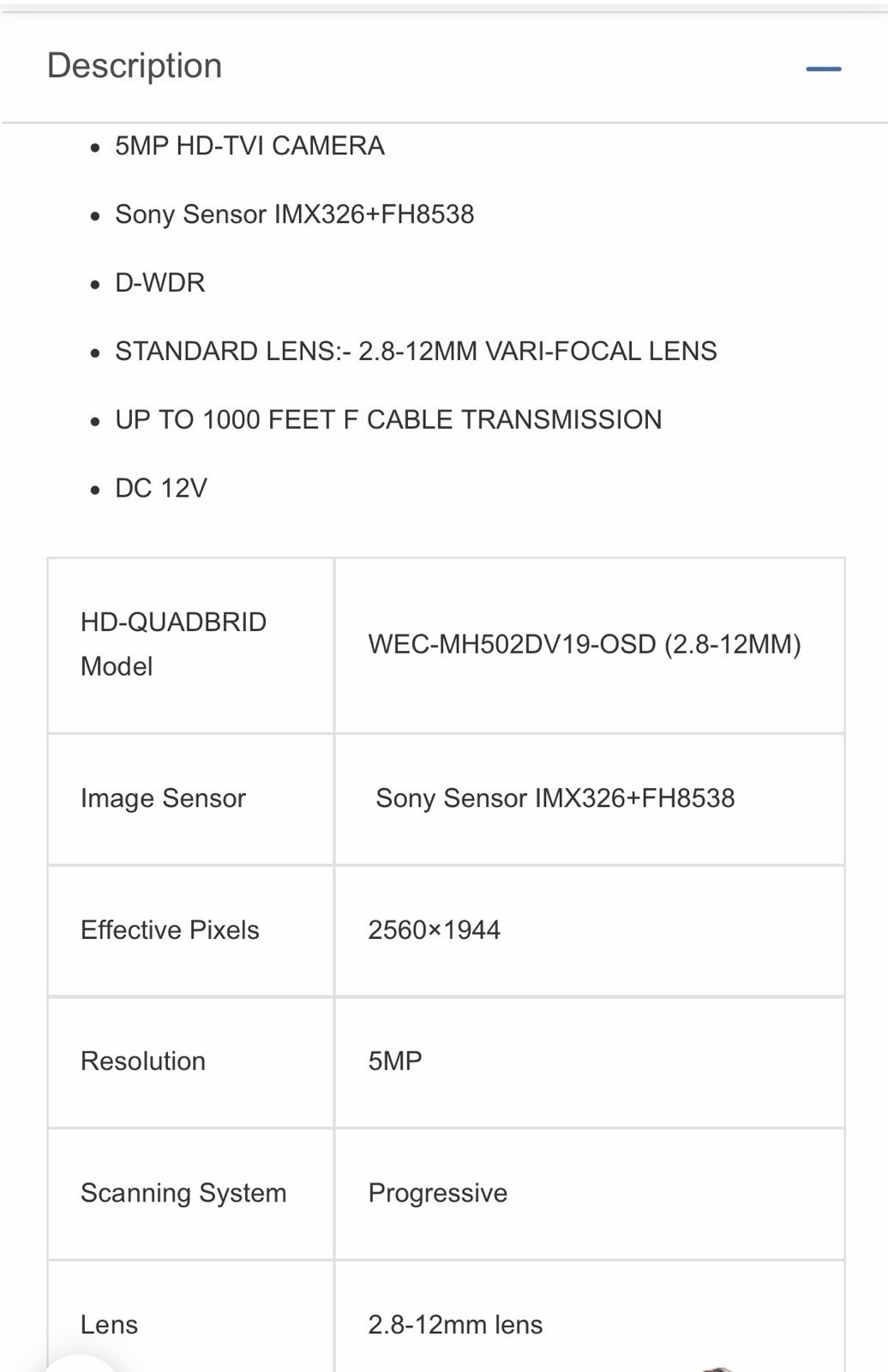 5MP HD-TVI Vandal Dome Security Camera Sony IMX326 2.8-12mm Varifocal IR