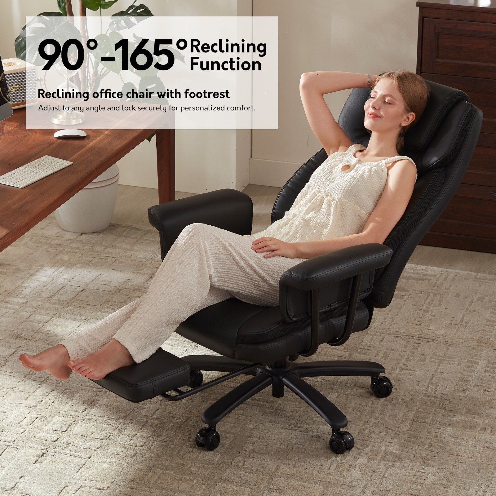 400LBS Big and Tall Executive Chair with Footrest and Quiet Roller Wheels Black