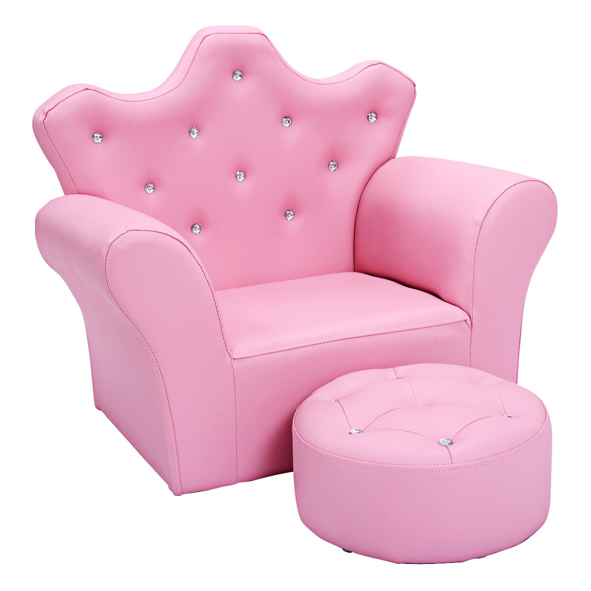 Pink Kids Sofa Armrest Chair Couch Child Girl Home Play Toddler Gift w/ Ottoman