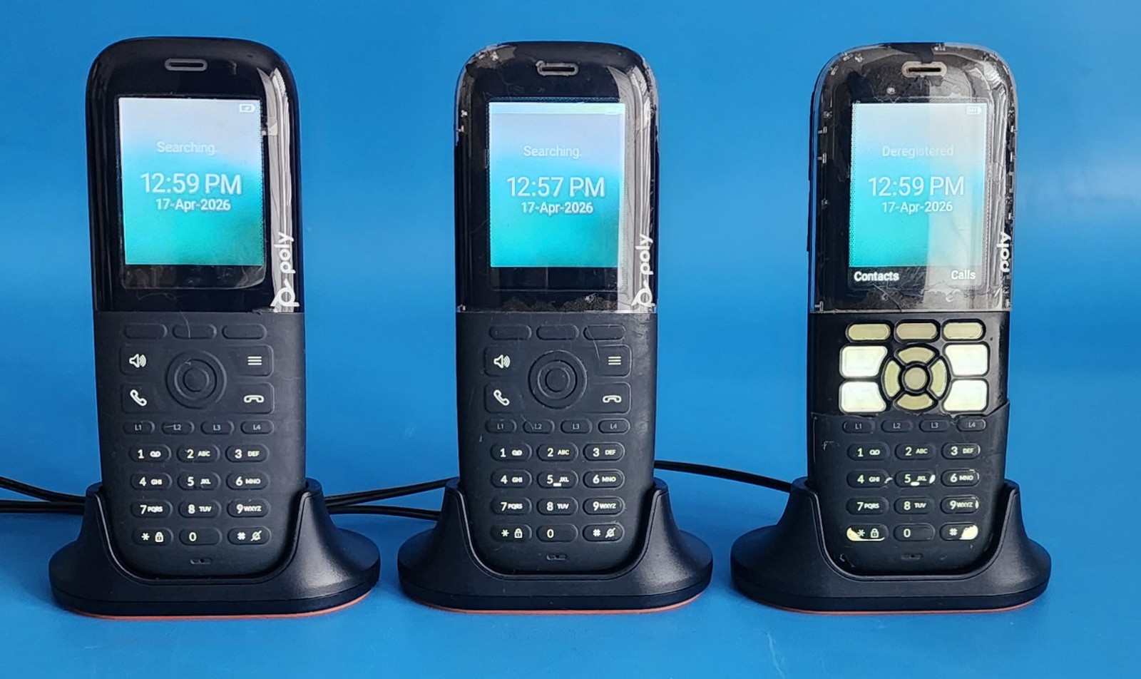 3 Poly Rove 30 DECT IP Phone Handsets  2202-86930-001 with Poly Handset Chargers