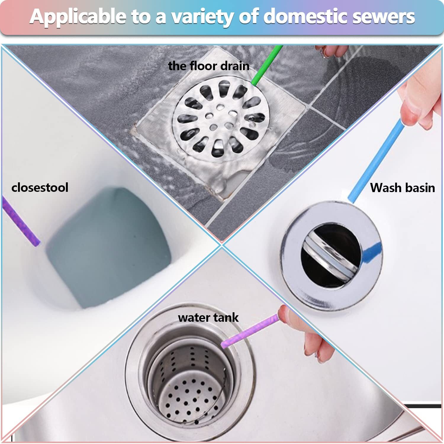 72pcs Drain Sticks Drain Cleaner Sticks Drain Sink Deodorizer Sticks