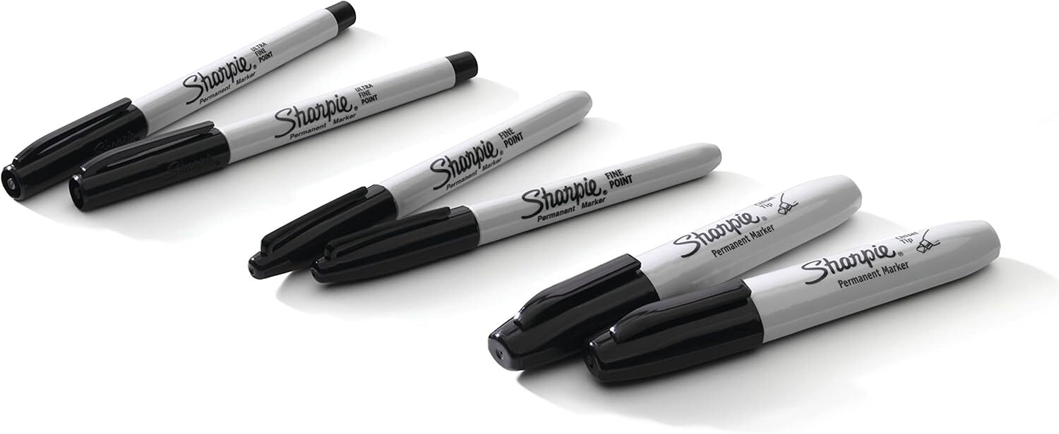 Permanent Markers, Multi-Tip Pack, Fine/Ultra Fine/Chisel Tip, Black, 6 Count