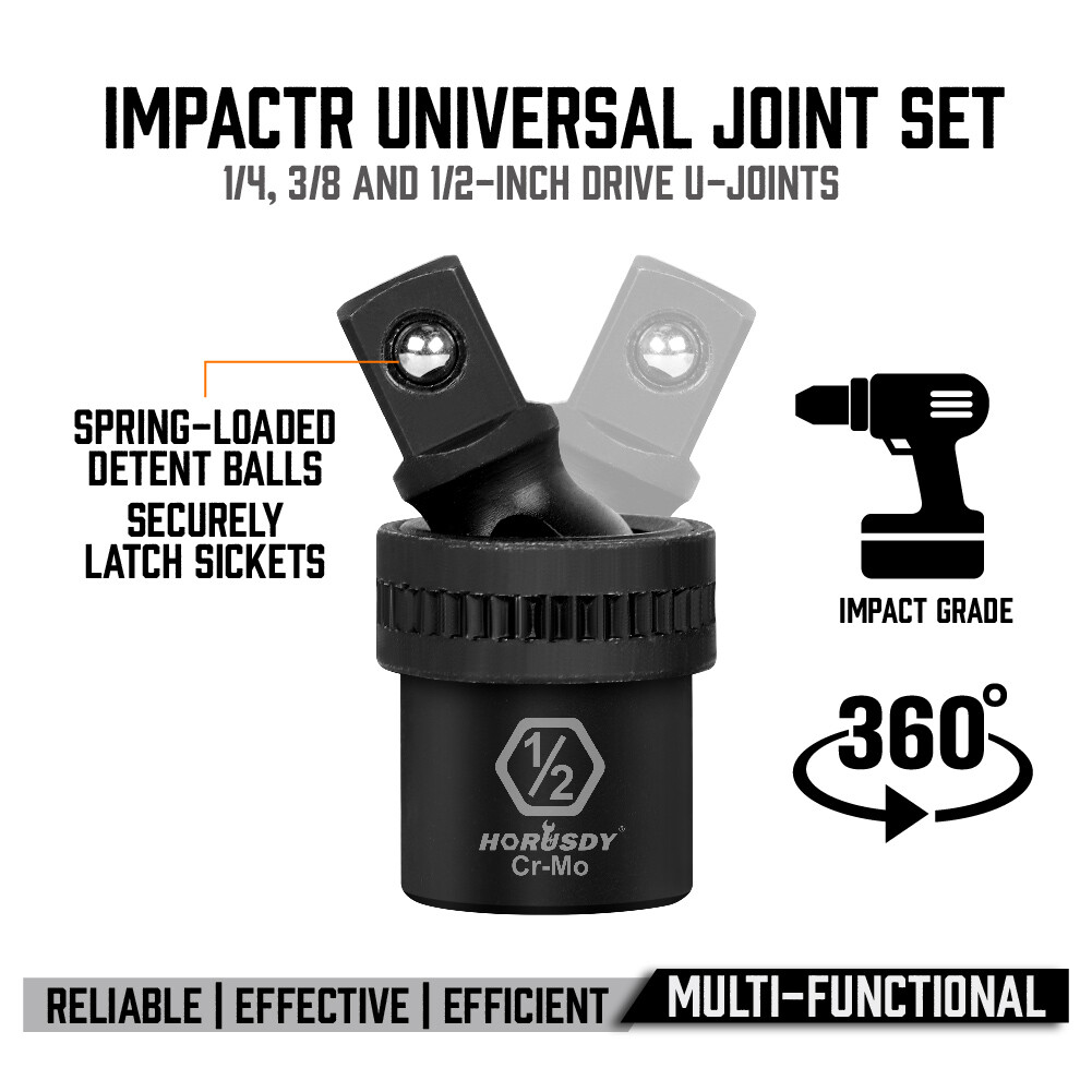 3pc Universal Impact Joint Socket Adapter Set 1/4" 3/8" 1/2" Drive U-Joints