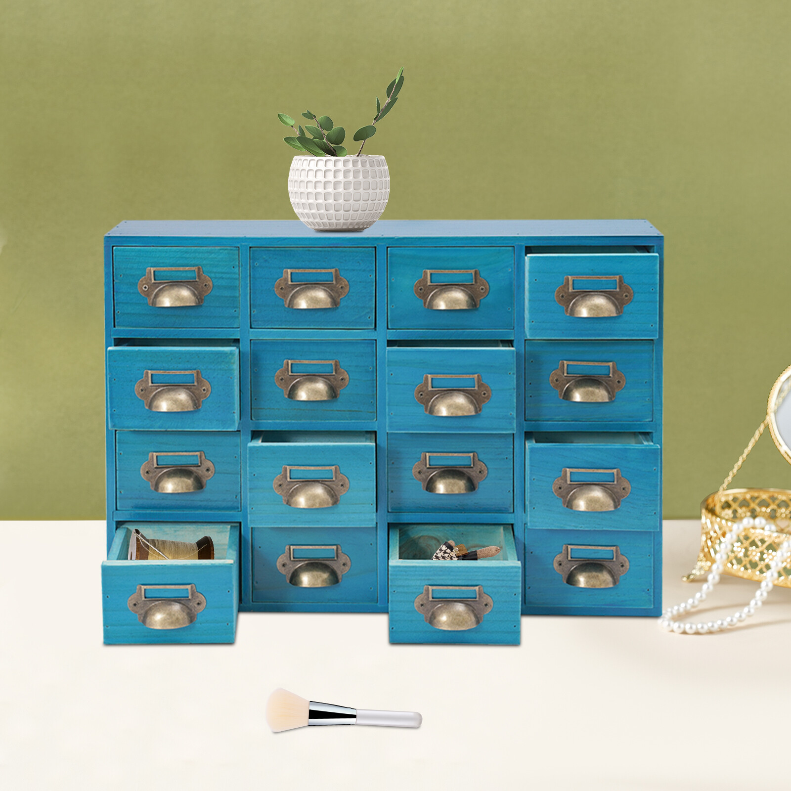 Elegant Blue 16-Compartment Storage Cabinet for Home & Office Organization
