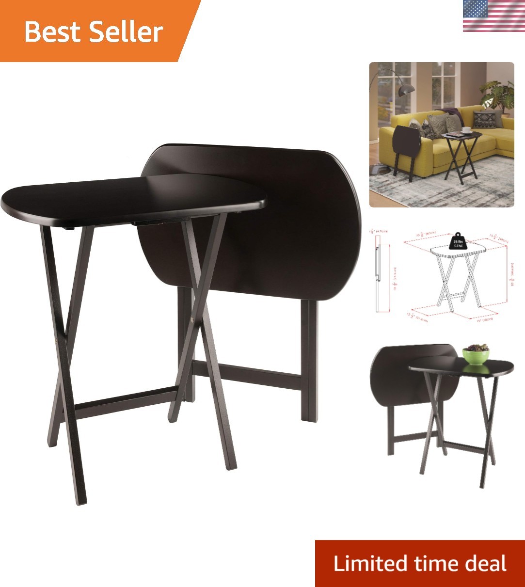 Oversized Collapsible Snack Tables Set of 2 - Durable & Space-Saving Design