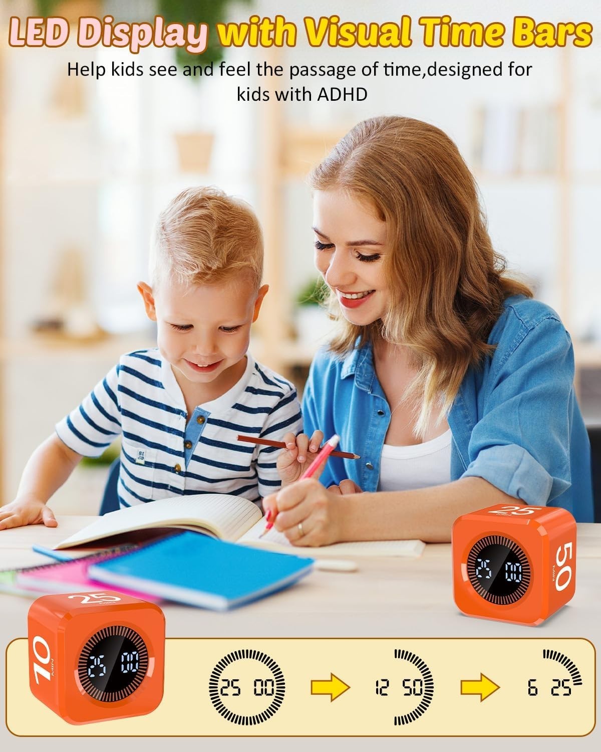 Digital Pomodoro Timer Cube 5/10/25/50min, Visual Productivity Flip Timer for...