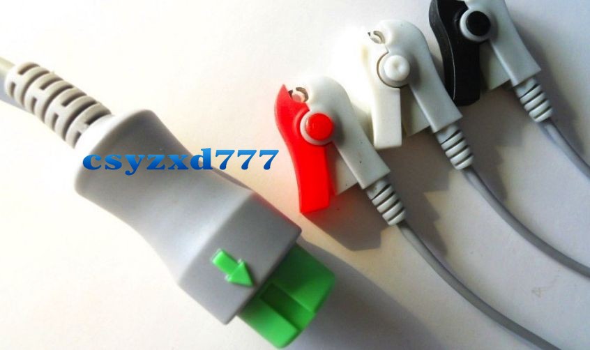 One-piece 12pin IMEC 3Leads ECG EKG Cable Pinch Clip AHA Compatible