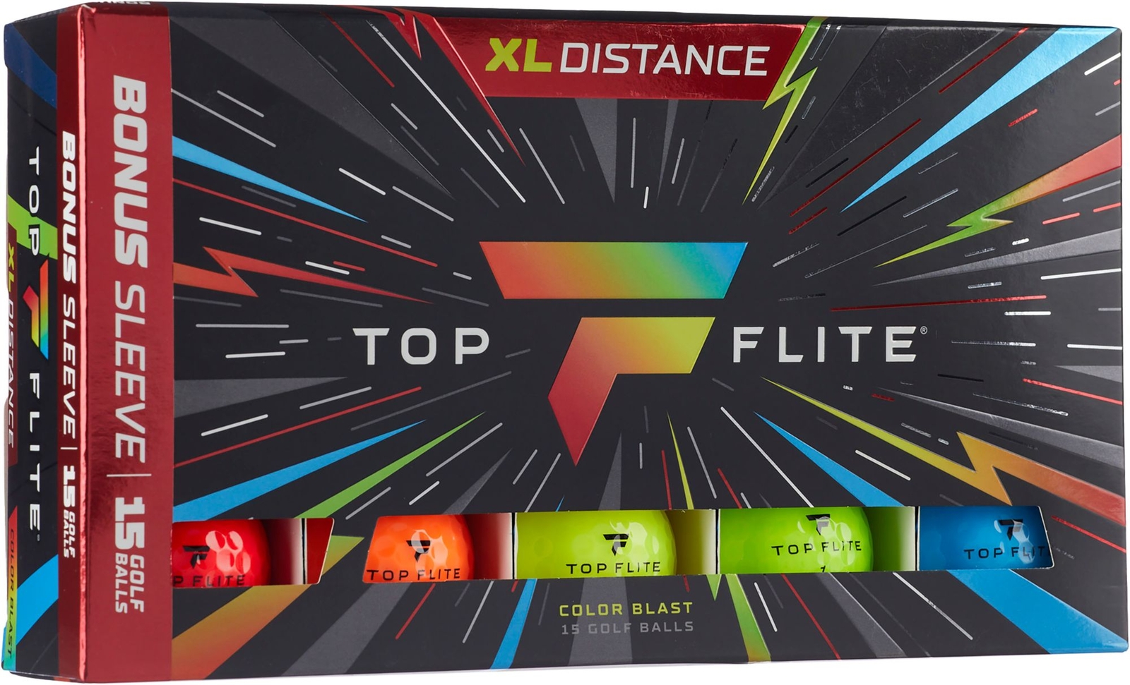 Top Flite 2025 XL Distance Golf Balls 15 Ball Pack  White/Yellow/Color Blast